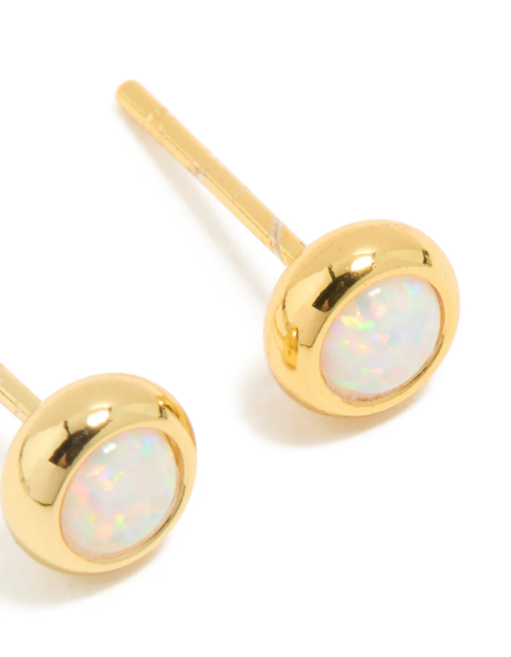 Waterproof Gold Plated Stainless Steel Opal October Birthstone Bezel Set Stud Earrings - Image 5