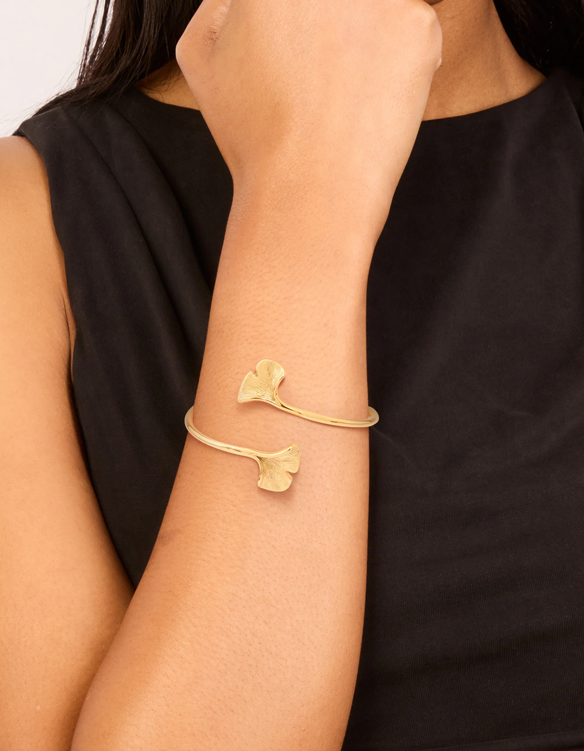 Waterproof Gold Plated Stainless Steel Open Leaf Wrist Cuff - Image 6