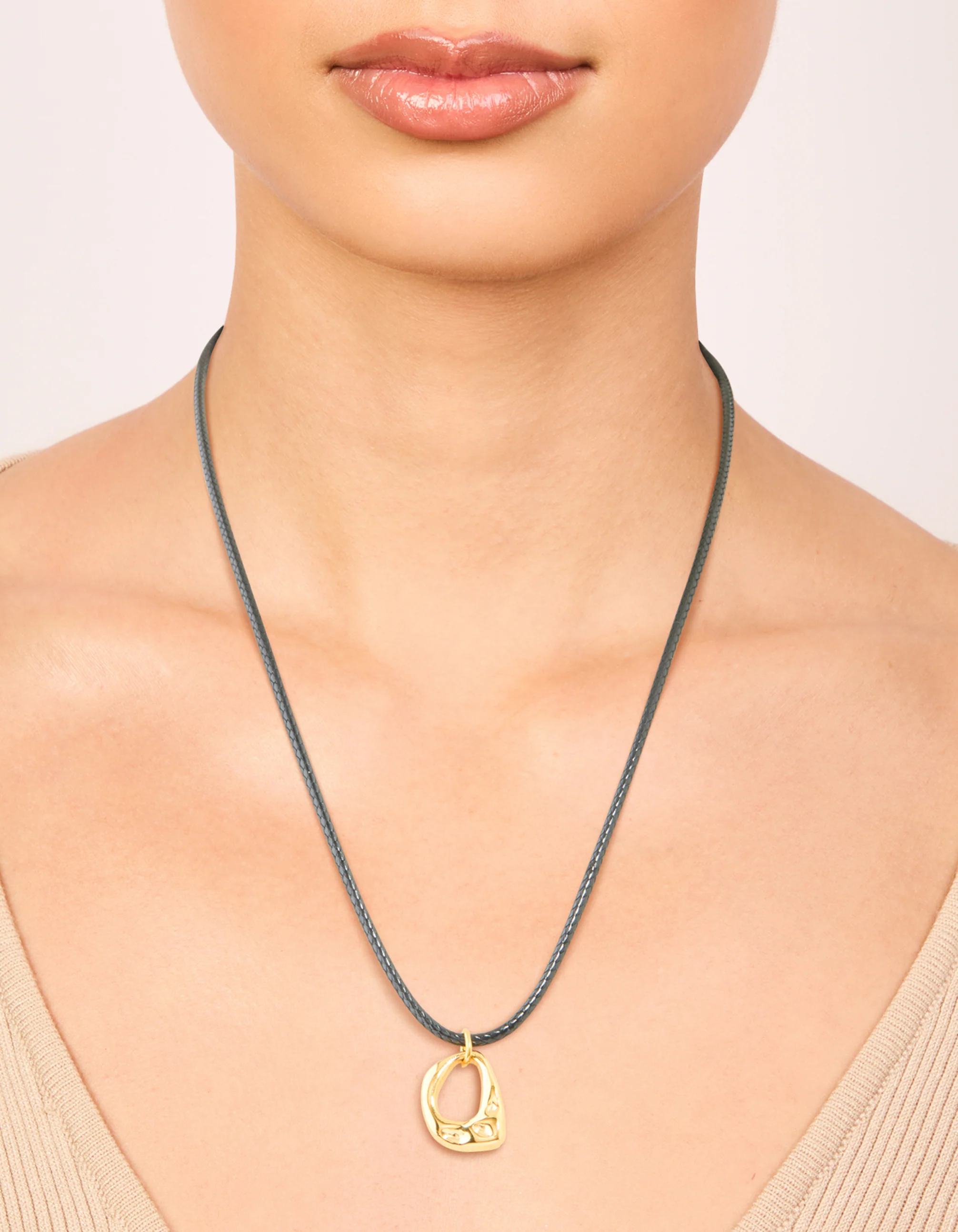 Waterproof Gold Plated Stainless Steel Open Molten Pendant Cord Necklace - Image 2
