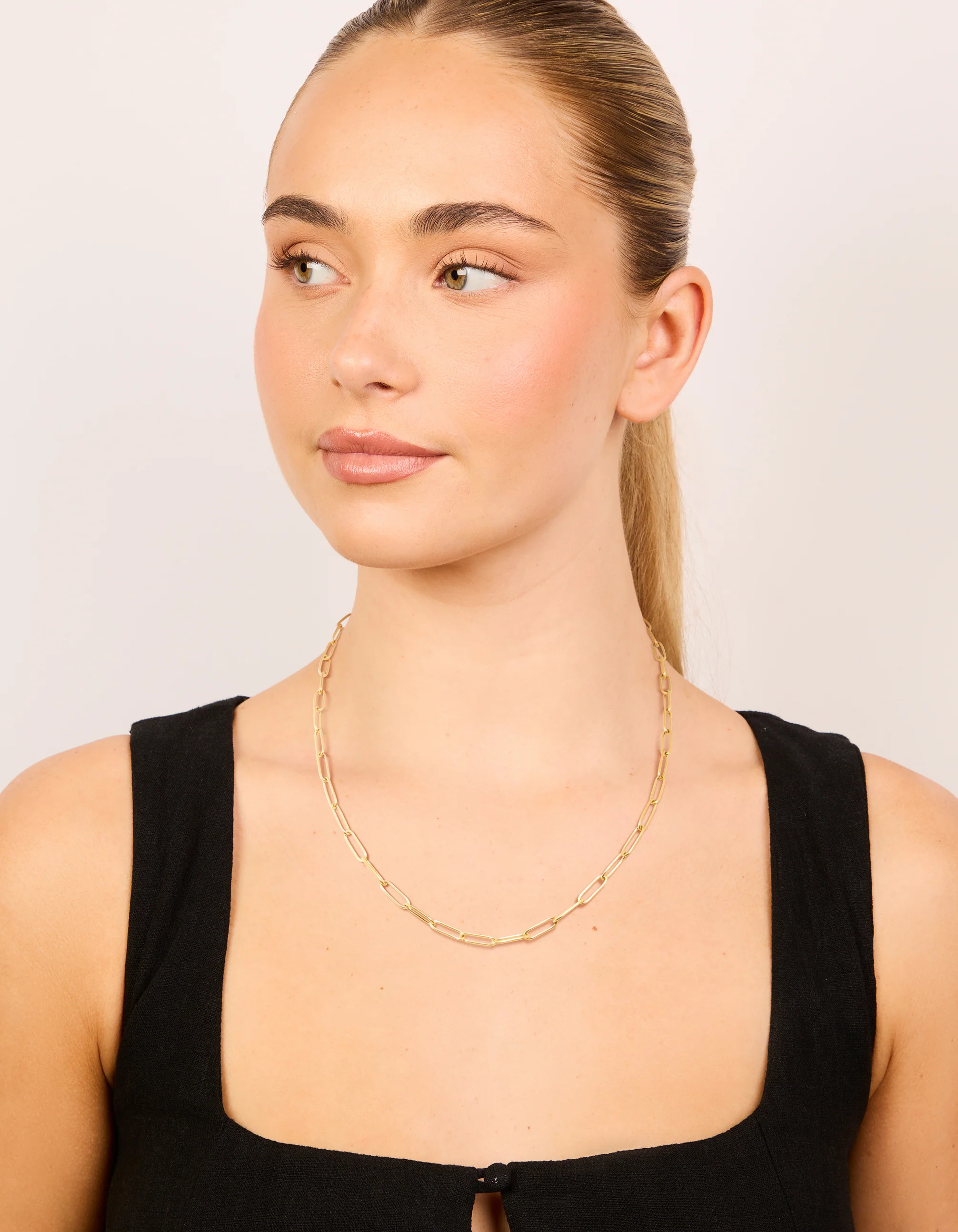 Waterproof Gold Plated Stainless Steel Open Oval Link Necklace - Image 3
