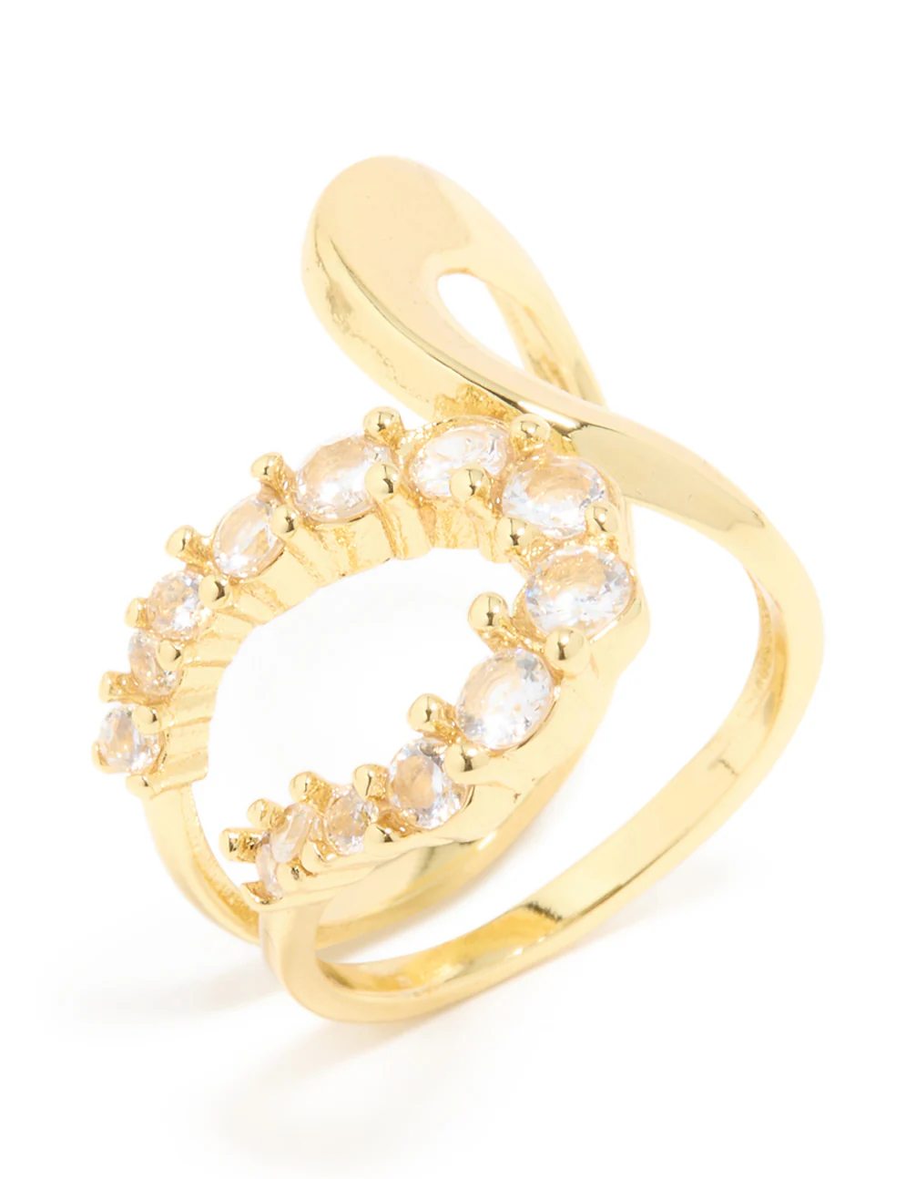 Waterproof Gold Plated Stainless Steel Opposite Cubic Zirconia Swirl Ring - Image 2