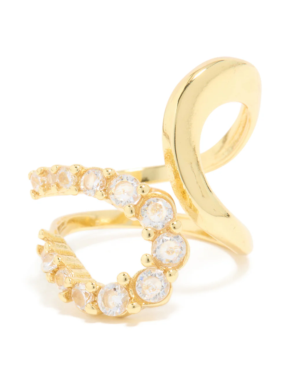 Waterproof Gold Plated Stainless Steel Opposite Cubic Zirconia Swirl Ring - Image 3