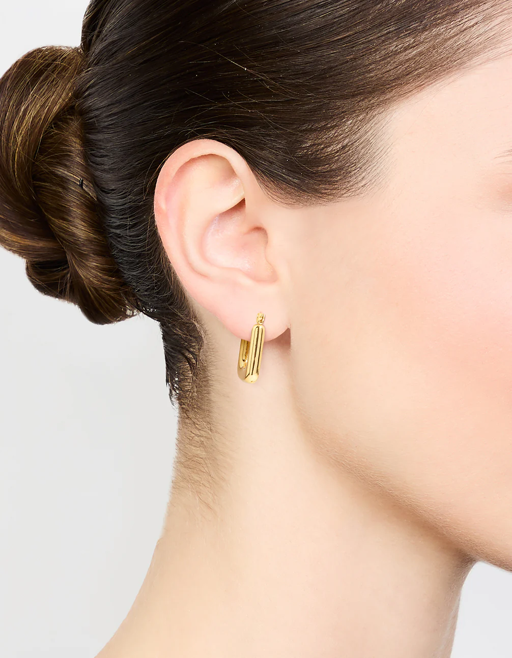 Waterproof Gold Plated Stainless Steel Organic Rectangle Hoop Earrings - Image 2