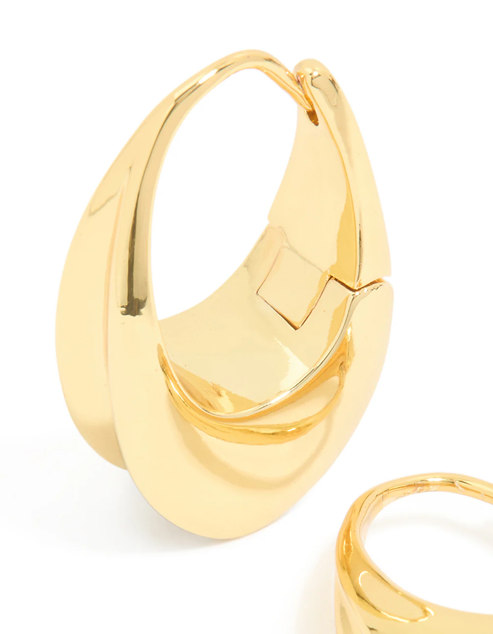 Waterproof Gold Plated Stainless Steel Oval Concave Hoop Earrings - Image 2