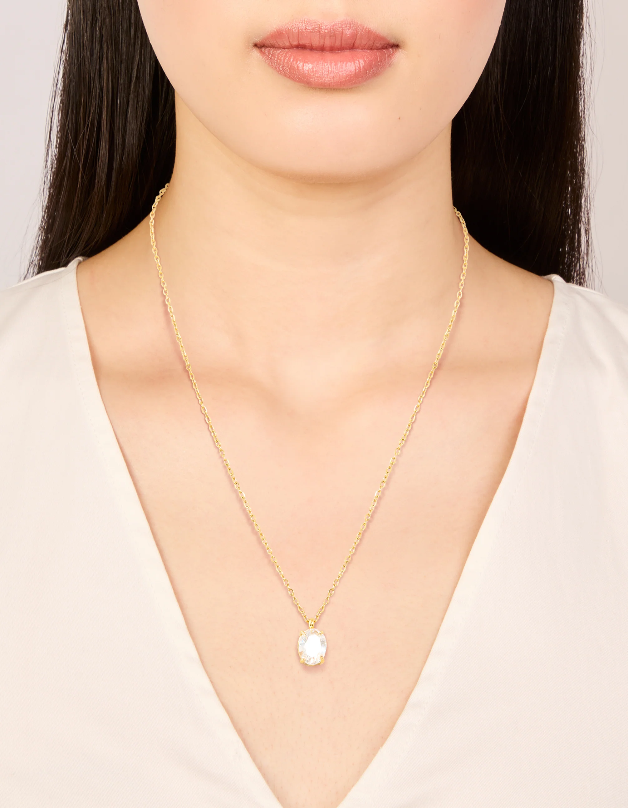 Waterproof Gold Plated Stainless Steel Oval Cubic Zirconia Pendant Necklace - Image 2