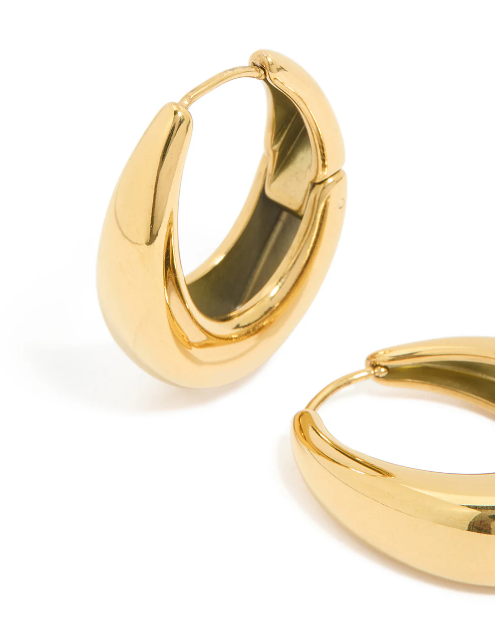 Waterproof Gold Plated Stainless Steel Oval Hanging Hoop Earrings - Image 2