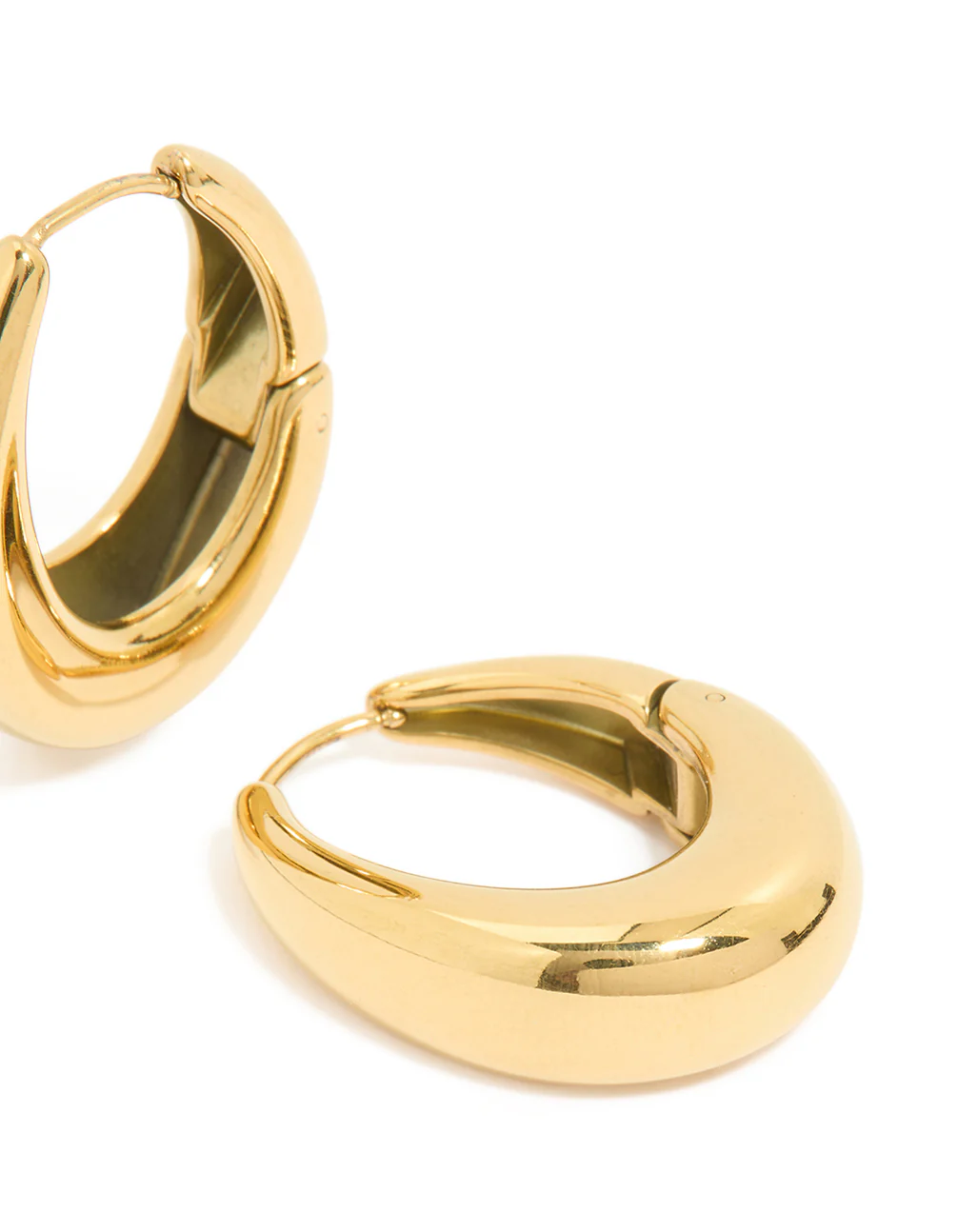 Waterproof Gold Plated Stainless Steel Oval Hanging Hoop Earrings - Image 3