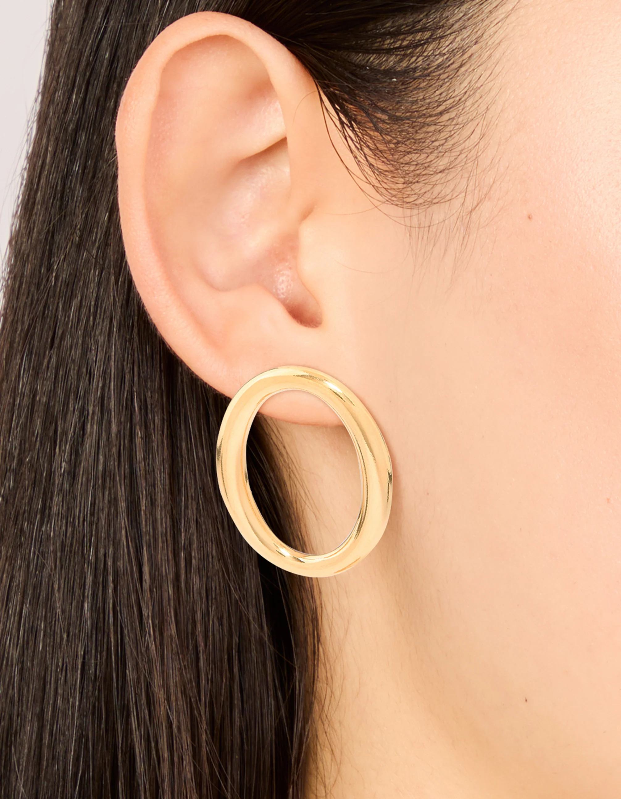 Waterproof Gold Plated Stainless Steel Oval Open Doughnut Stud Earrings - Image 2