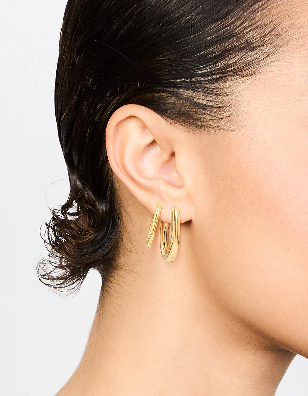 Waterproof Gold Plated Stainless Steel Oval Tube Hoop Earrings 2-Pack - Image 2