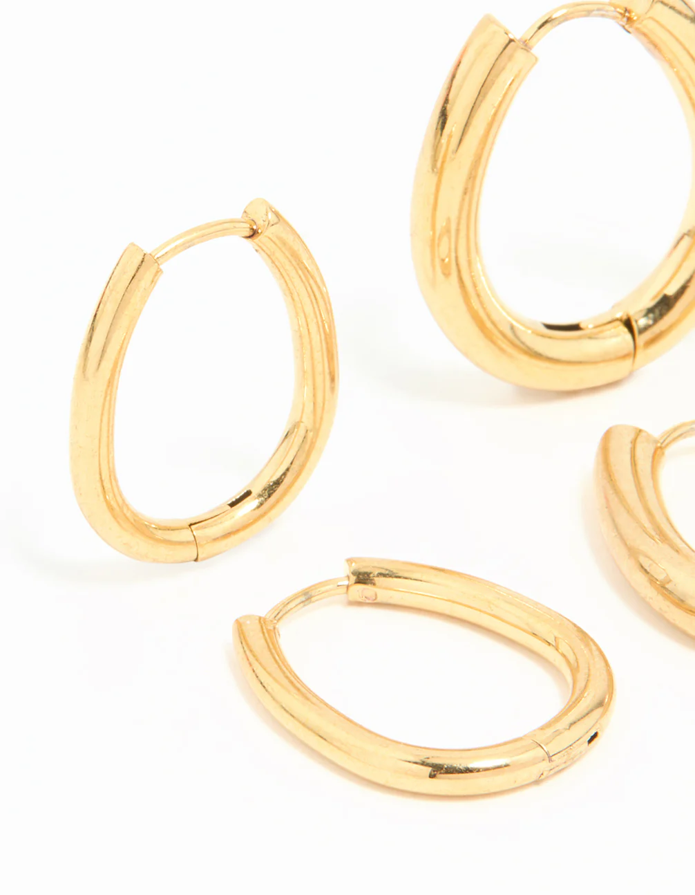 Waterproof Gold Plated Stainless Steel Oval Tube Hoop Earrings 2-Pack - Image 4