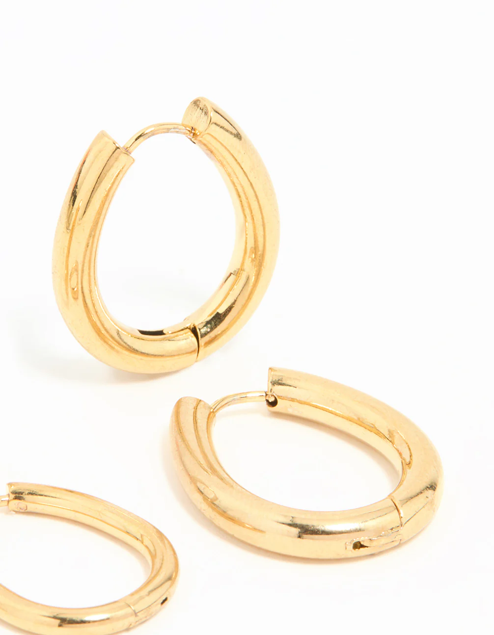 Waterproof Gold Plated Stainless Steel Oval Tube Hoop Earrings 2-Pack - Image 5