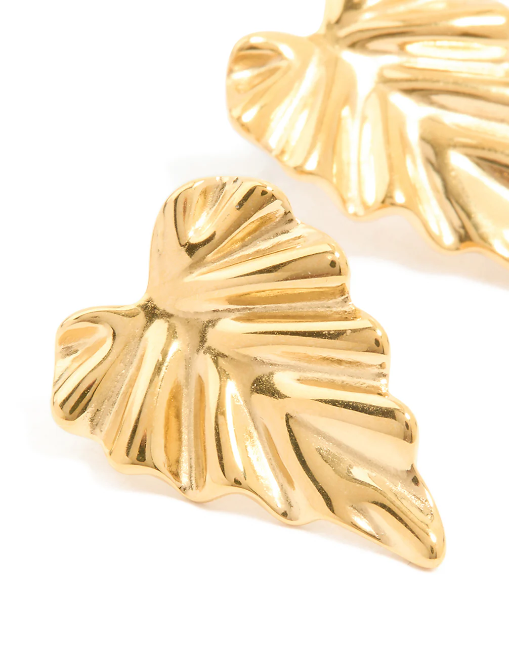 Waterproof Gold Plated Stainless Steel Palm Leaf Statement Stud Earrings - Image 4