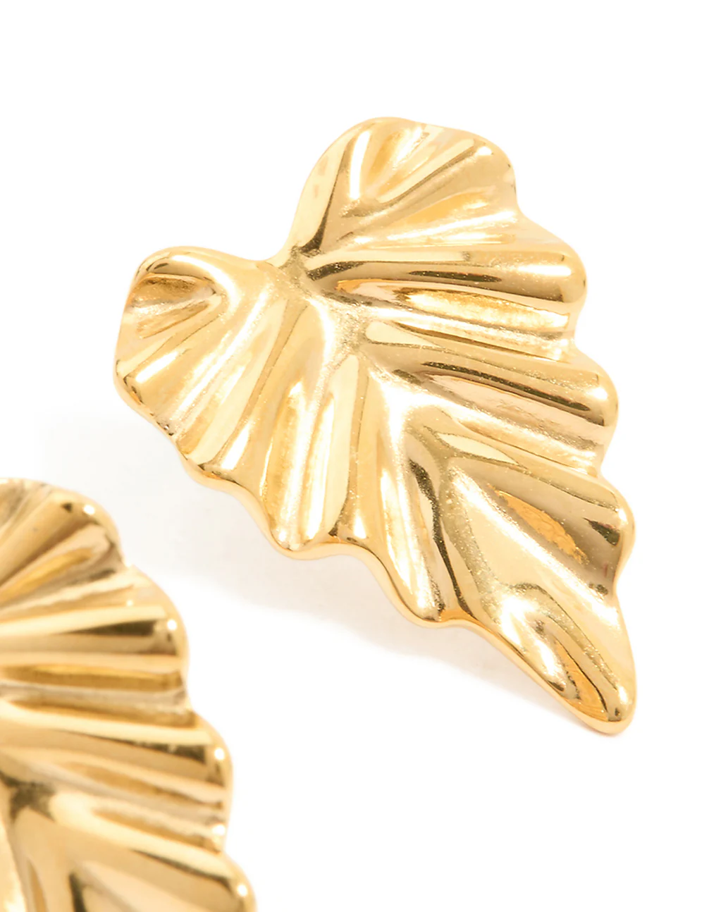 Waterproof Gold Plated Stainless Steel Palm Leaf Statement Stud Earrings - Image 5