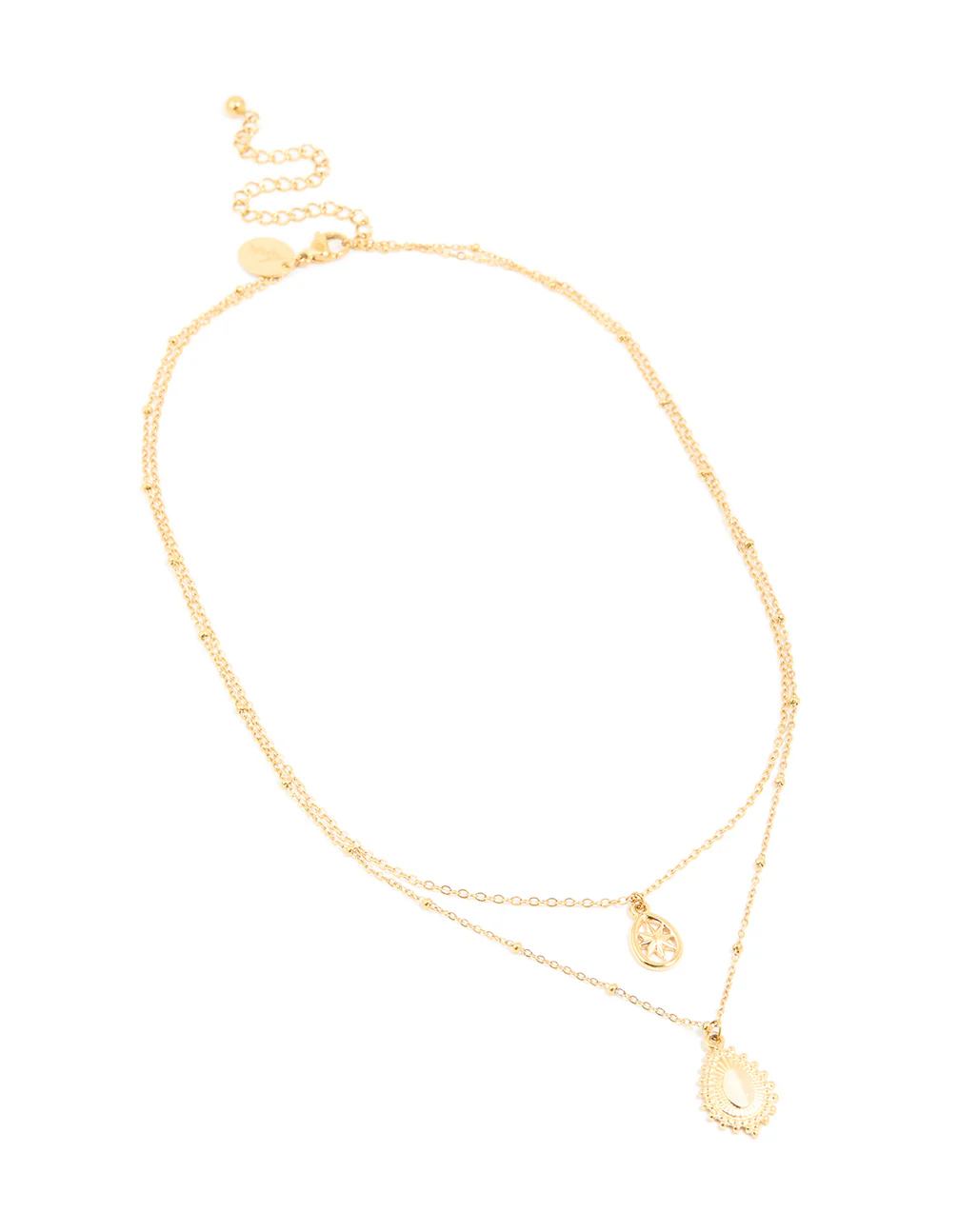 Waterproof Gold Plated Stainless Steel Pear Shaped & Celestial Layered Necklace - Image 2