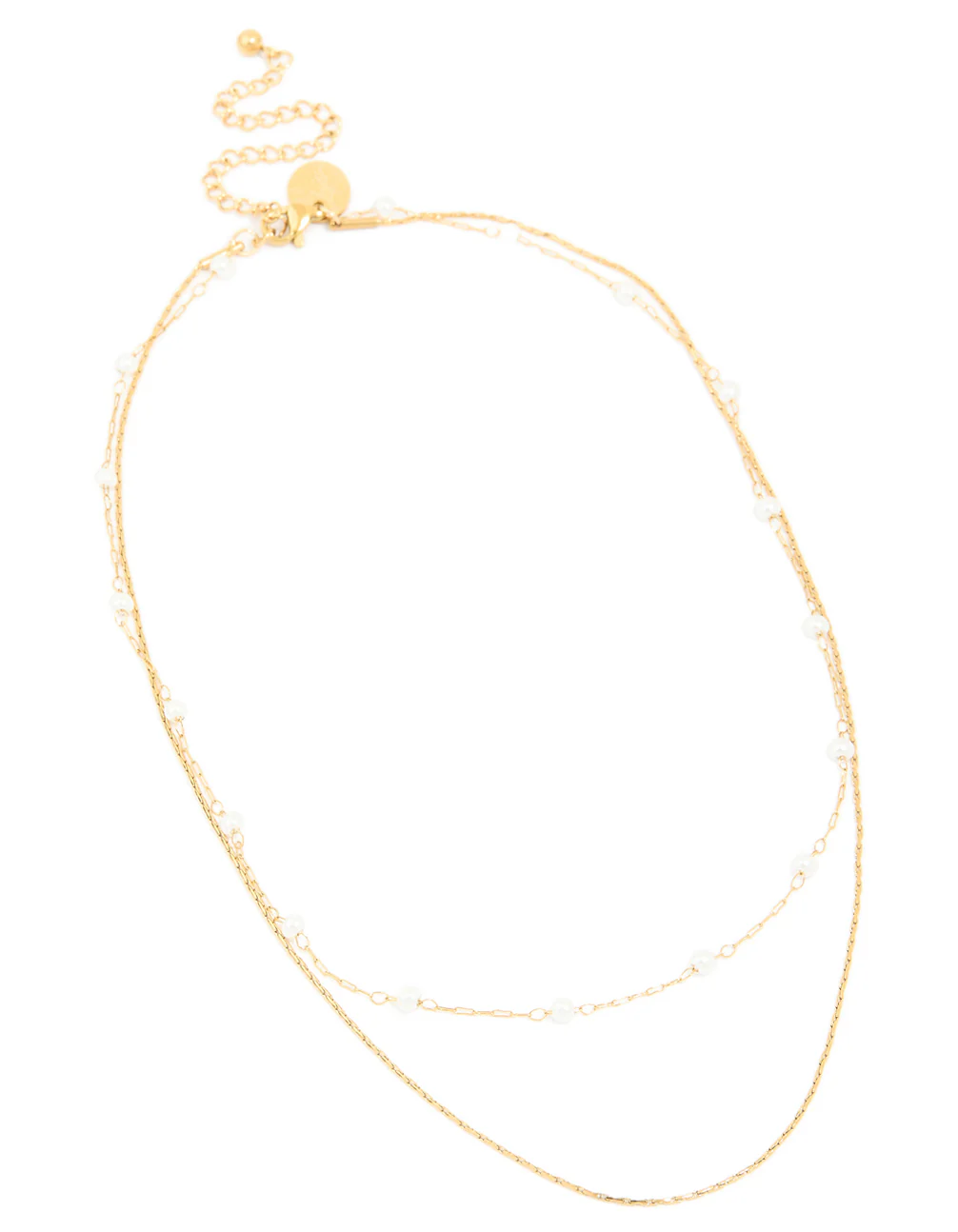 Waterproof Gold Plated Stainless Steel Pearl Beaded & Chain Layered Necklace - Image 2