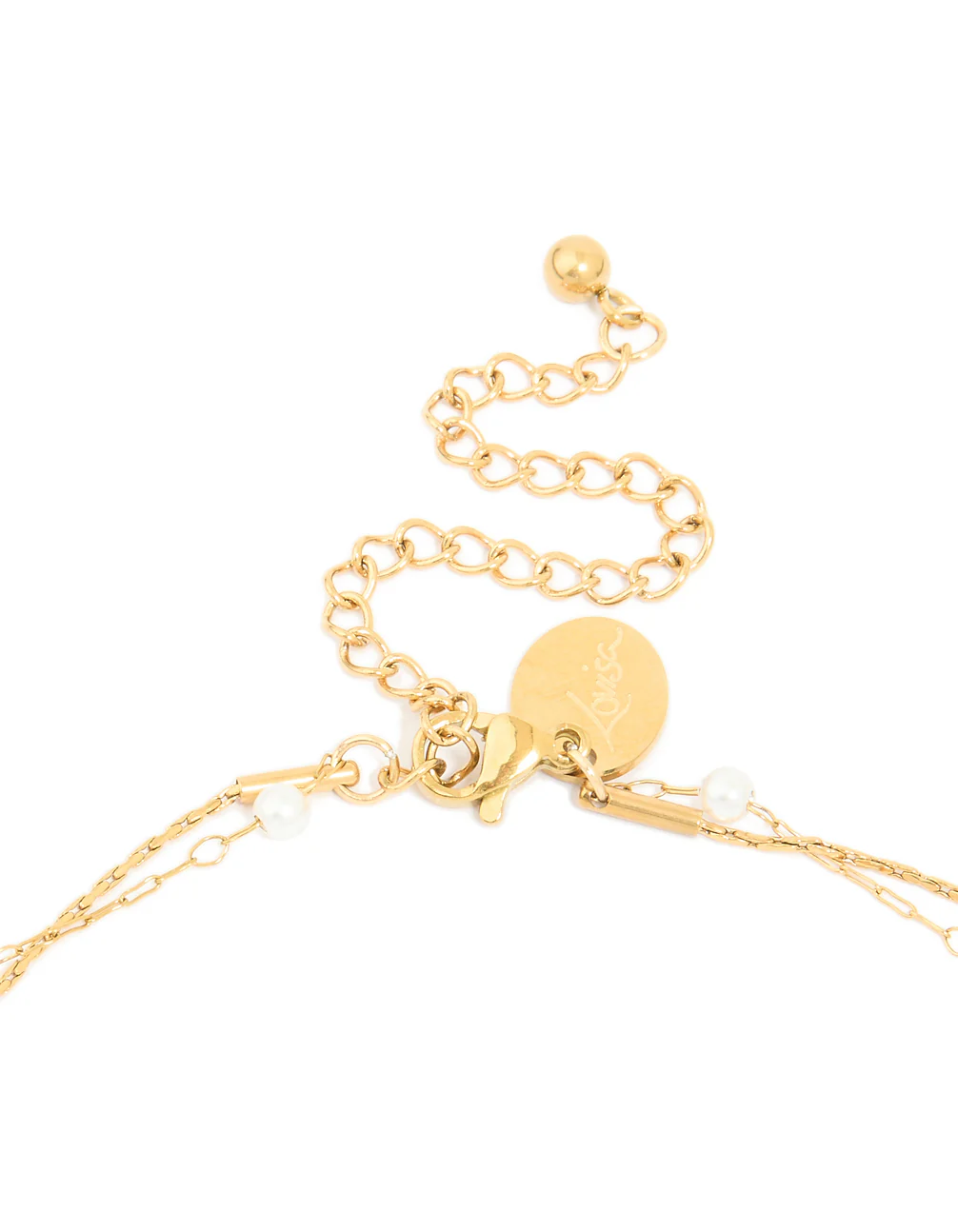 Waterproof Gold Plated Stainless Steel Pearl Beaded & Chain Layered Necklace - Image 3