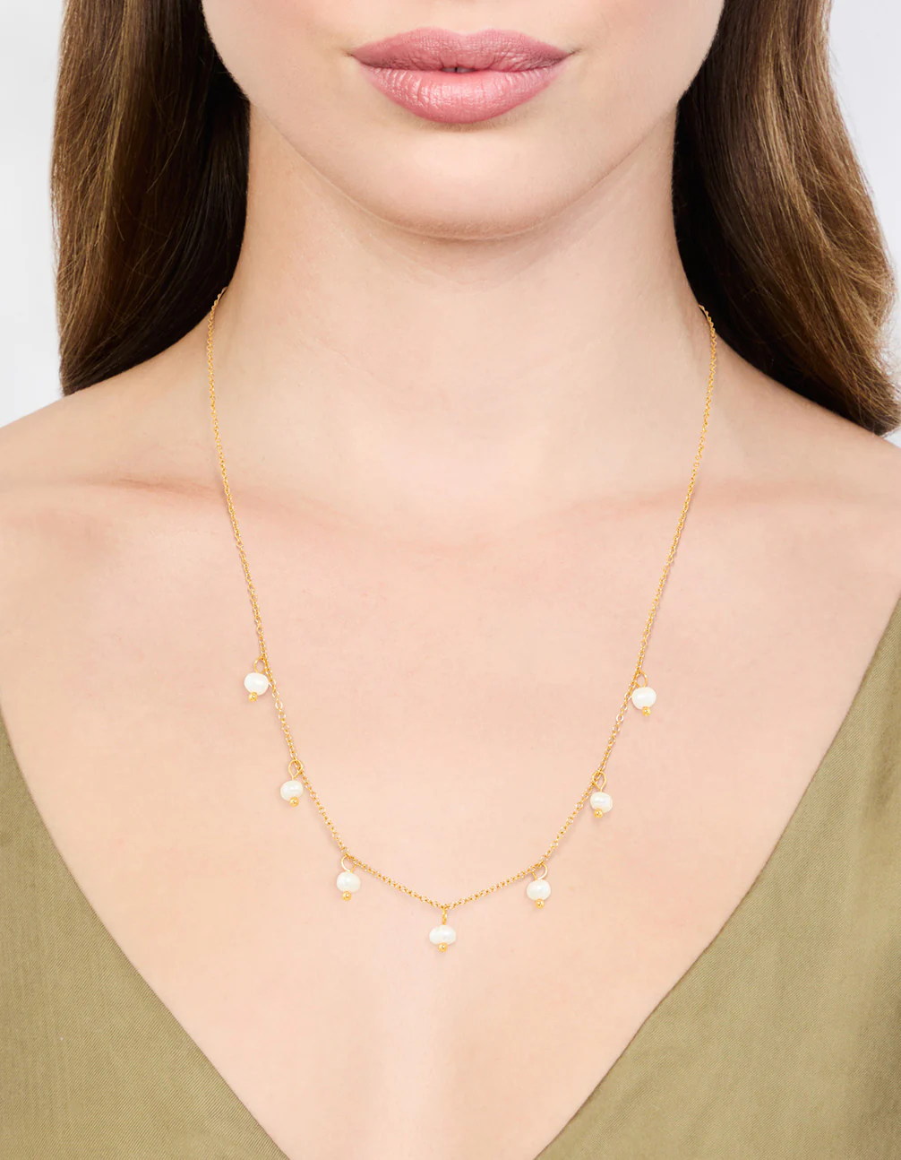 Waterproof Gold Plated Stainless Steel Pearl Charms Necklace - Image 2