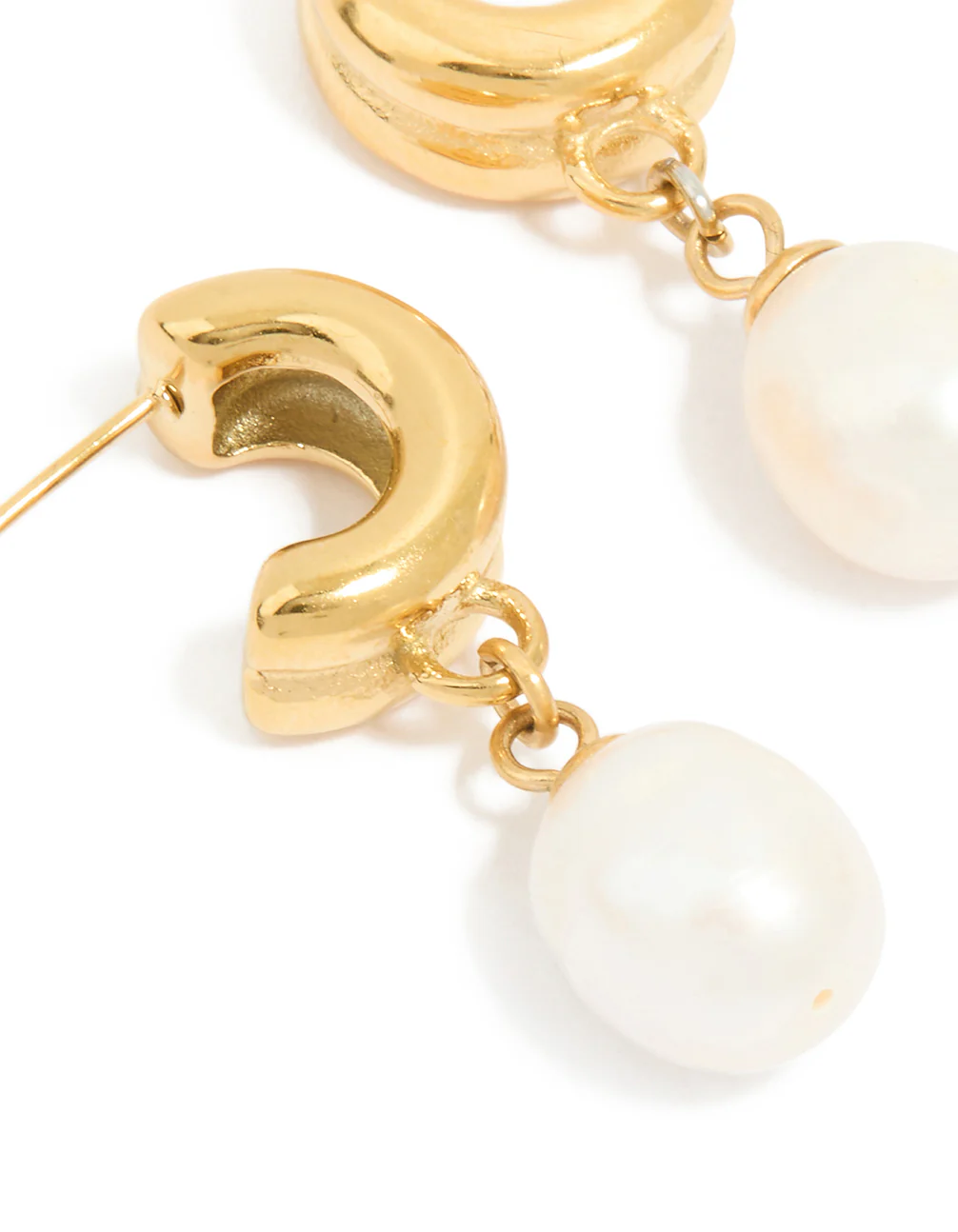 Waterproof Gold Plated Stainless Steel Pearl Chunky Drop Earrings - Image 2