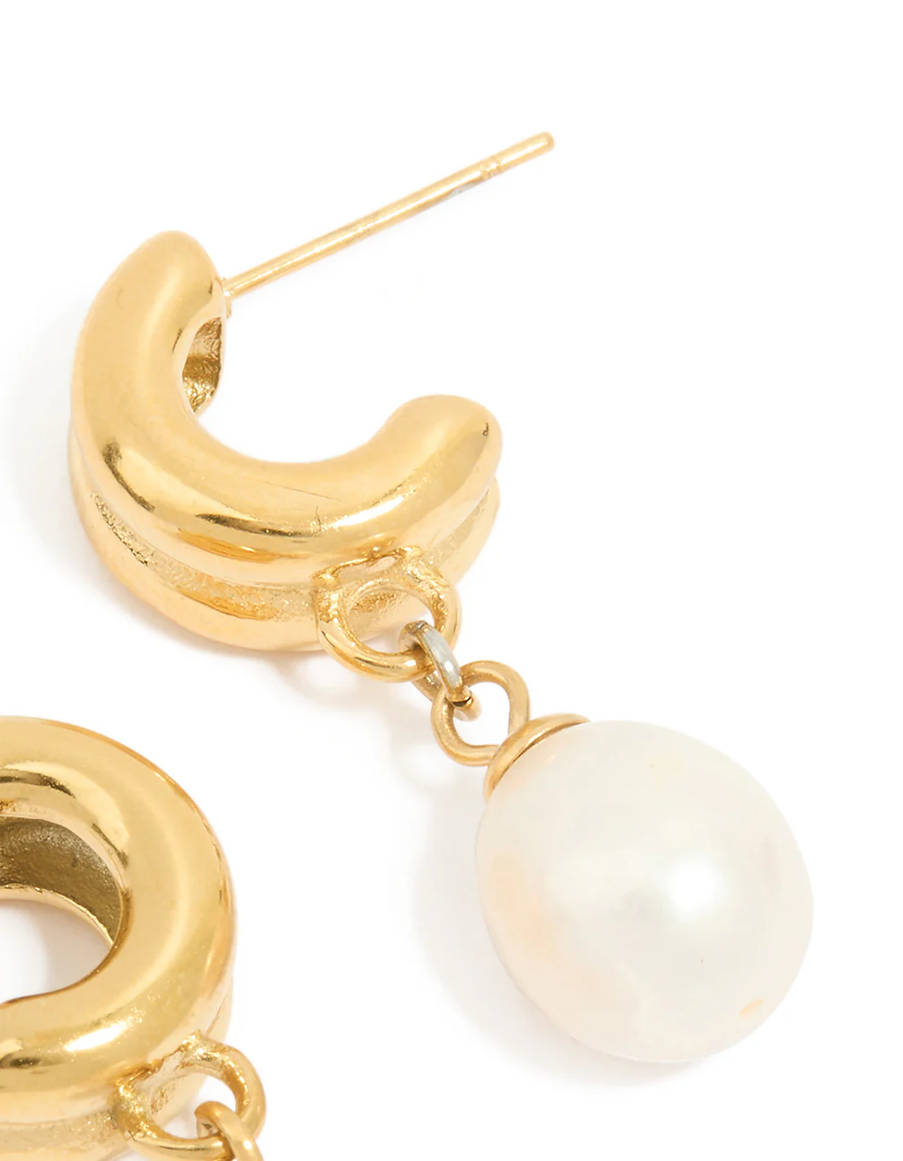 Waterproof Gold Plated Stainless Steel Pearl Chunky Drop Earrings - Image 3
