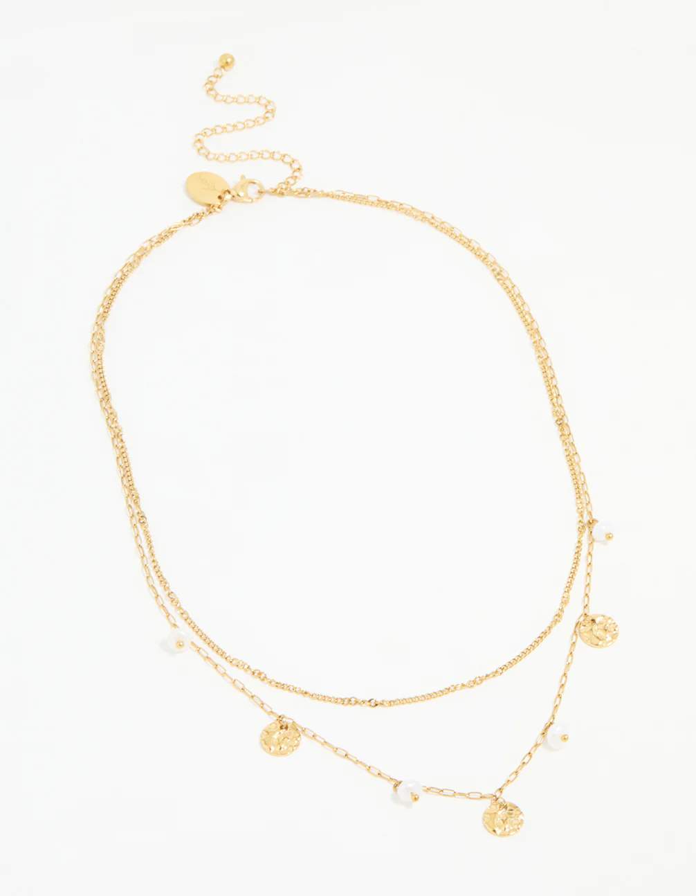 Waterproof Gold Plated Stainless Steel Pearl & Coin Layered Necklace - Image 2