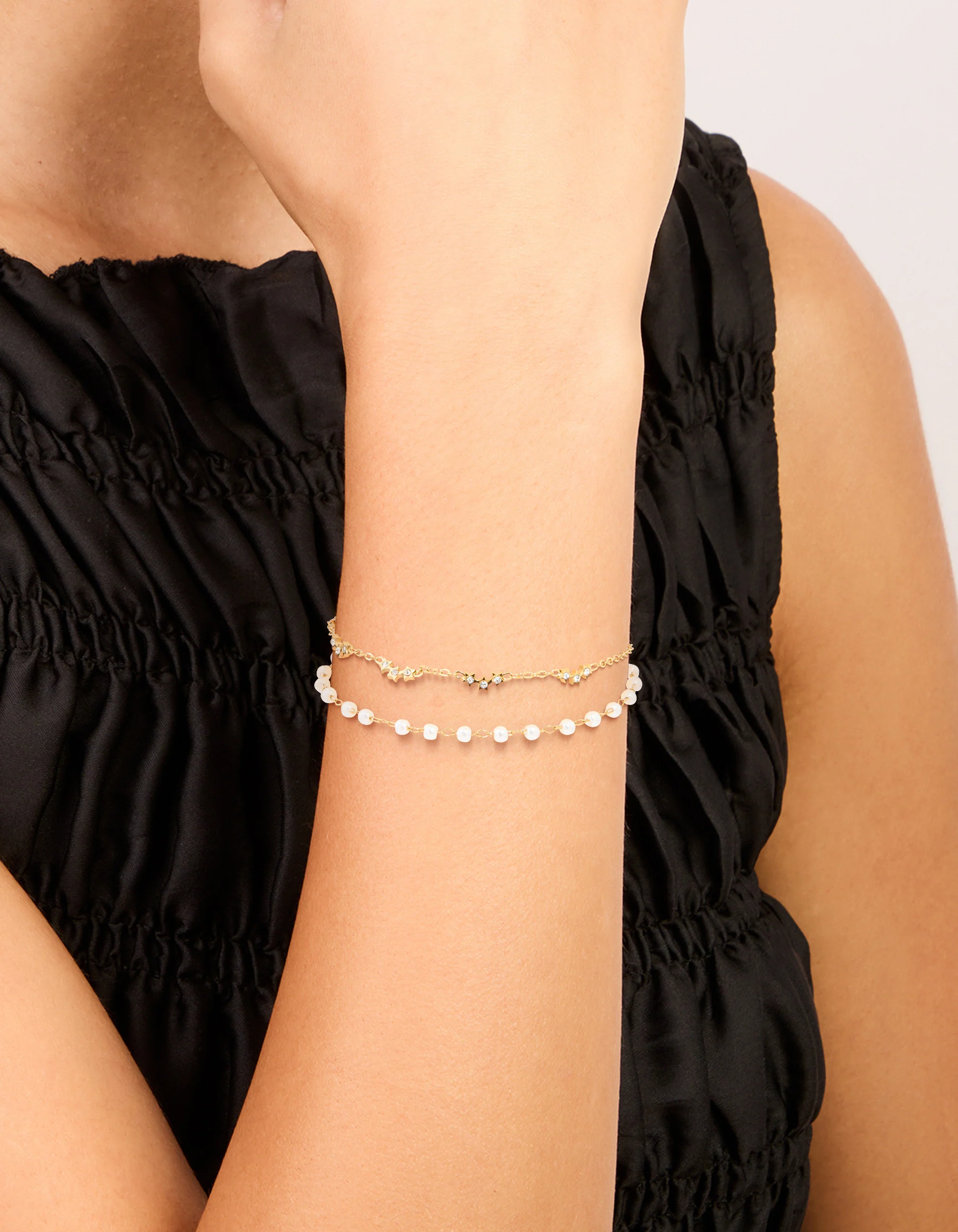Waterproof Gold Plated Stainless Steel Pearl & Cubic Zirconia Bracelet - Image 6