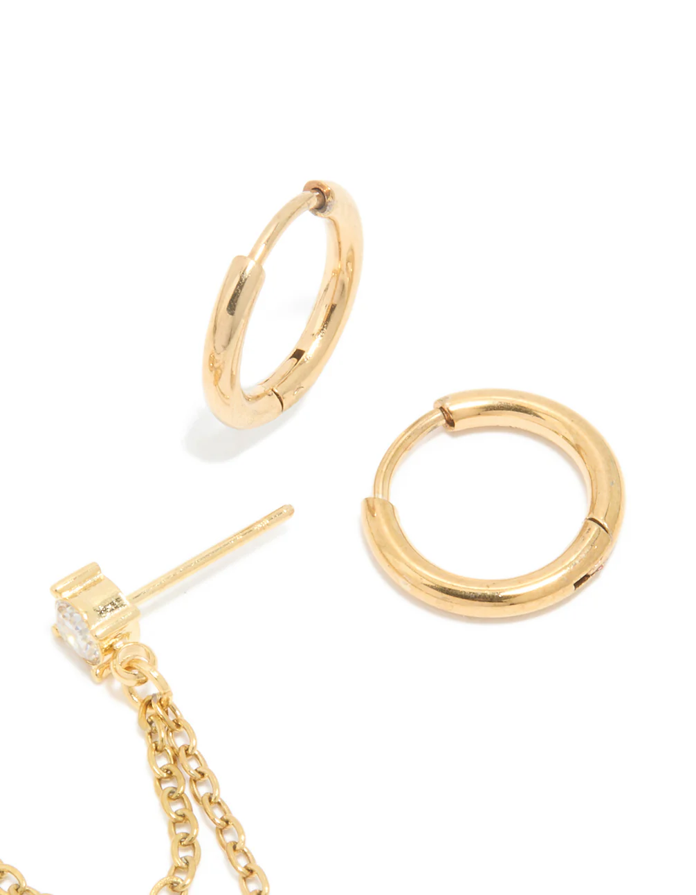 Waterproof Gold Plated Stainless Steel Pearl Cubic Zirconia Chain & Huggie Earrings Pack - Image 5