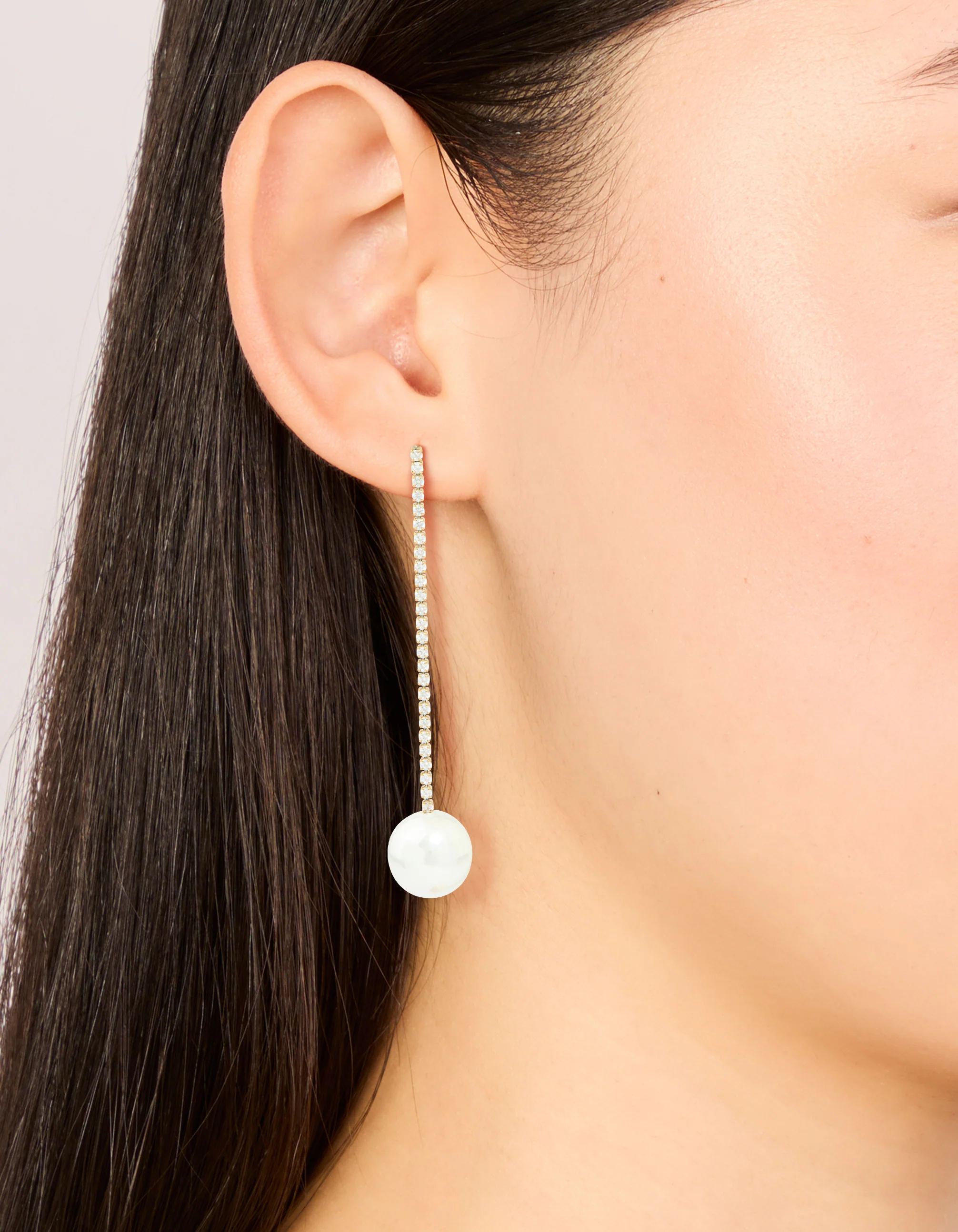 Waterproof Gold Plated Stainless Steel Pearl Diamante Cup Chain Drop Earrings - Image 4