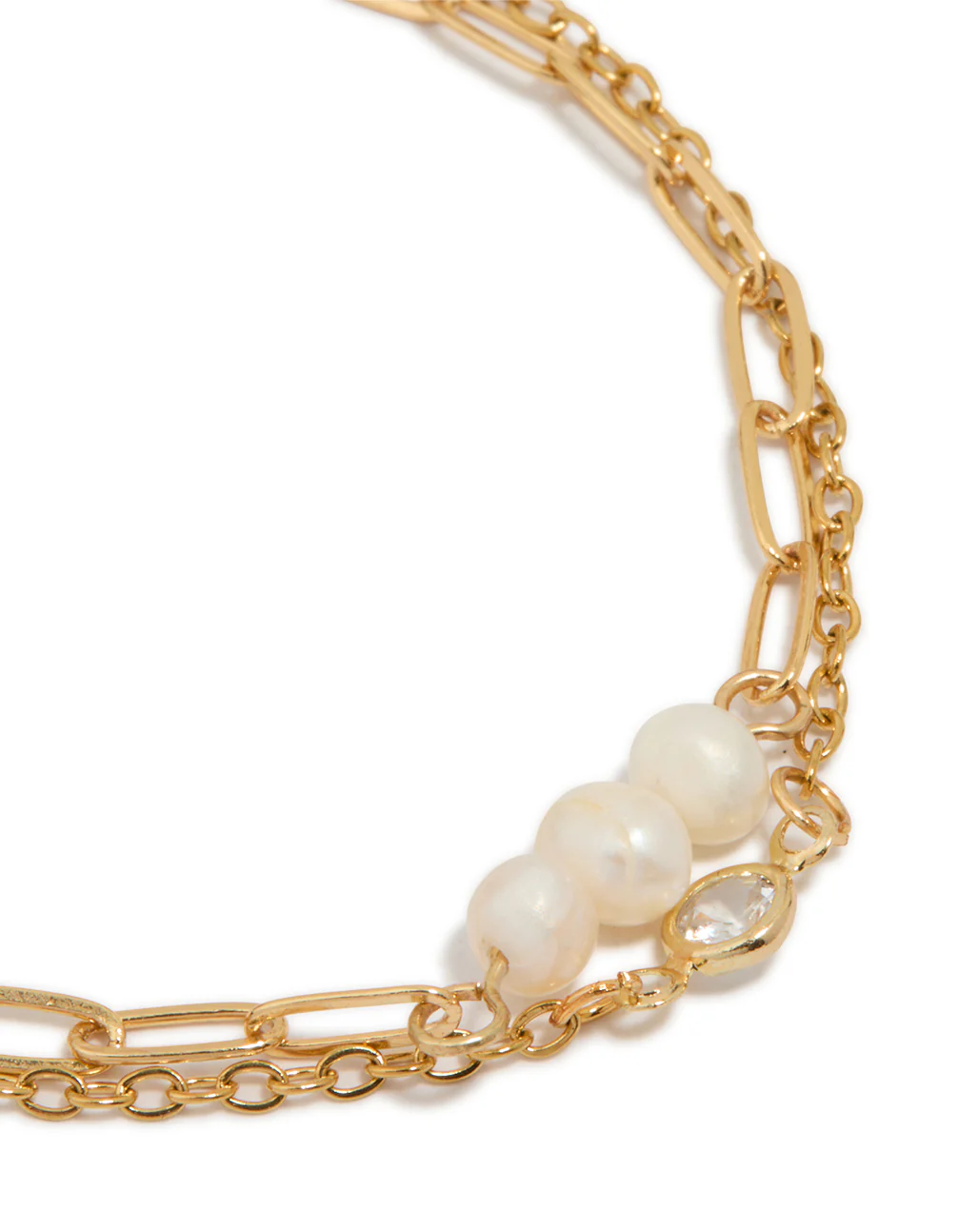 Waterproof Gold Plated Stainless Steel Pearl Fine Pin Chain Bracelet - Image 2