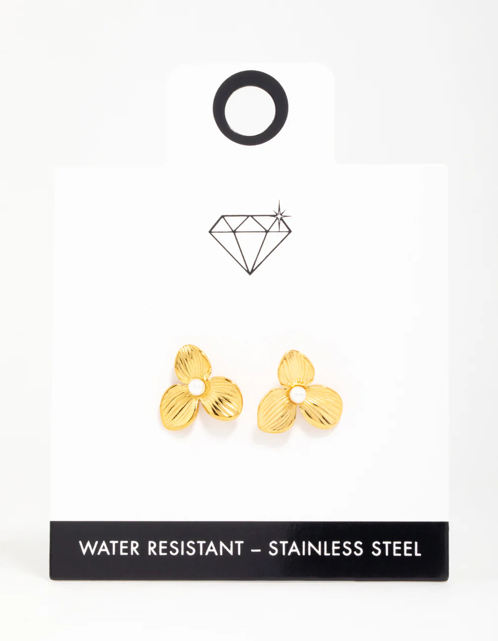 Waterproof Gold Plated Stainless Steel Pearl Flower Stud Earrings - Image 3