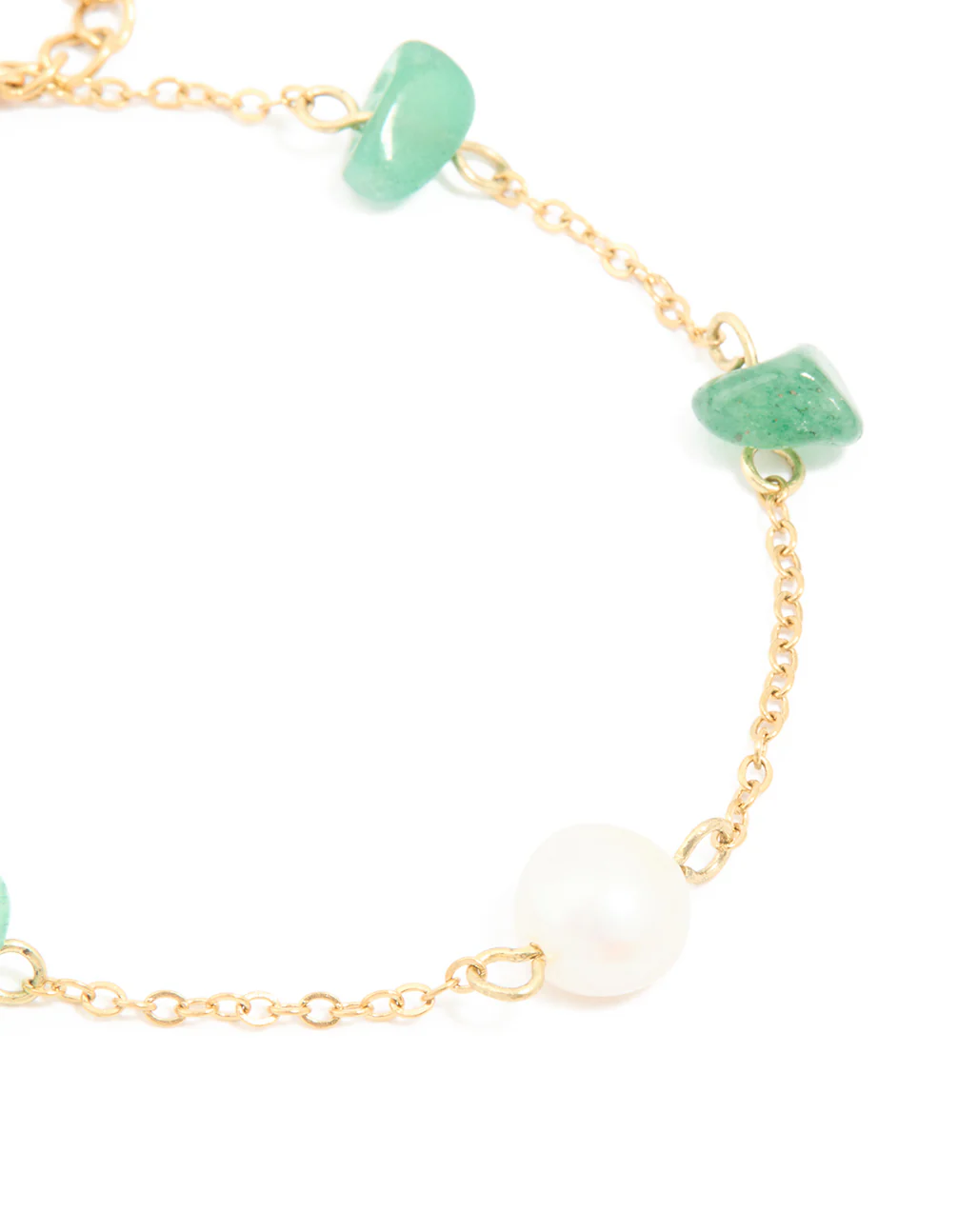 Waterproof Gold-Plated Stainless Steel Pearl & Green Semi Precious Stone Chip Bracelet - Image 4