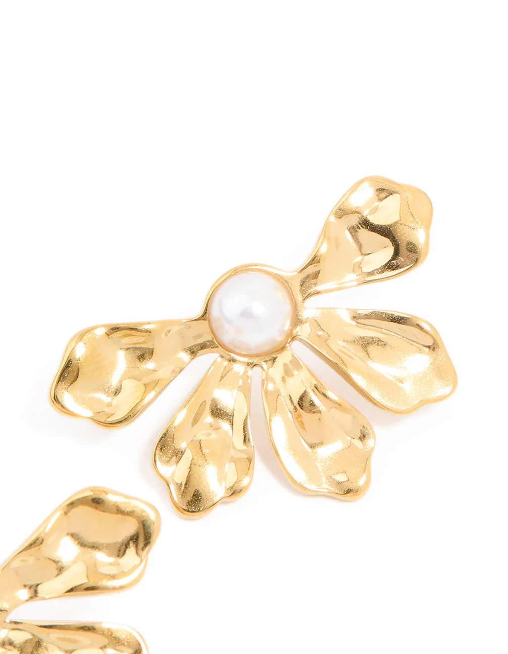 Waterproof Gold Plated Stainless Steel Pearl Half Flower Stud Earrings - Image 5