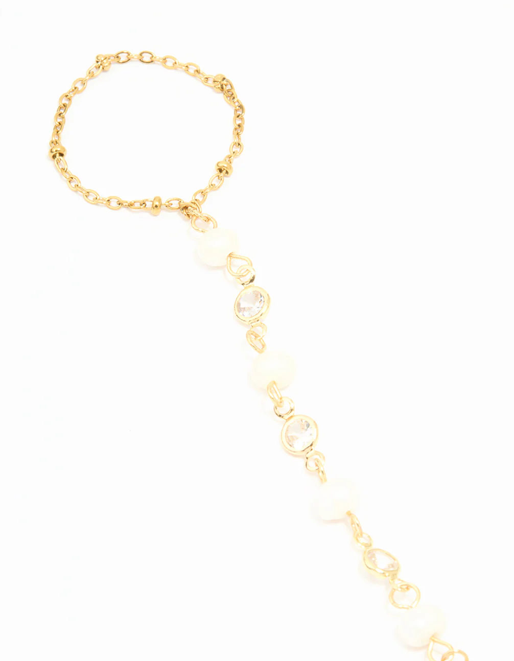 Waterproof Gold Plated Stainless Steel Pearl Hand Chain - Image 2