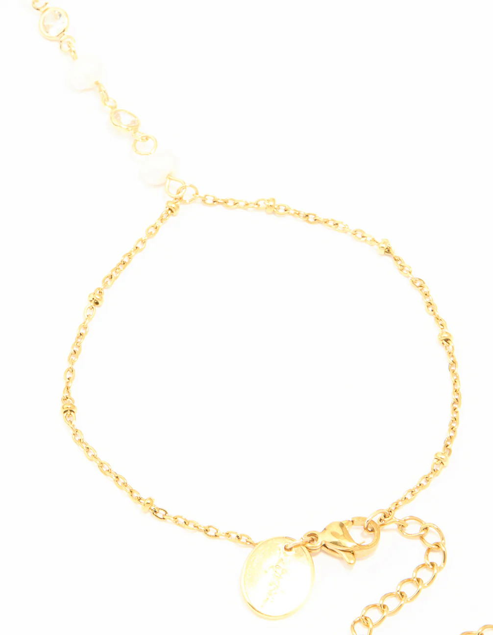 Waterproof Gold Plated Stainless Steel Pearl Hand Chain - Image 3