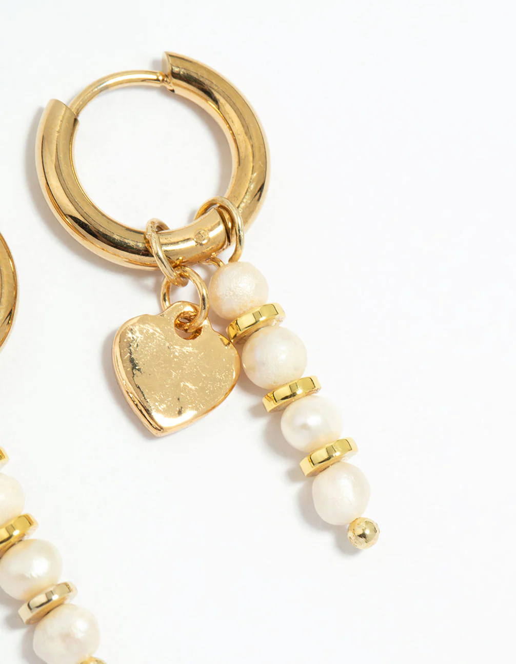 Waterproof Gold Plated Stainless Steel Pearl Heart Drop Huggie Earrings - Image 5