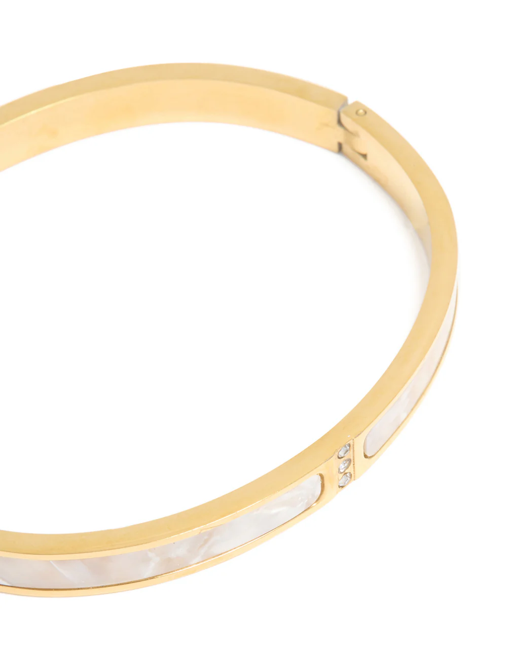 Waterproof Gold Plated Stainless Steel Pearl Inlay Hinge Bangle - Image 4