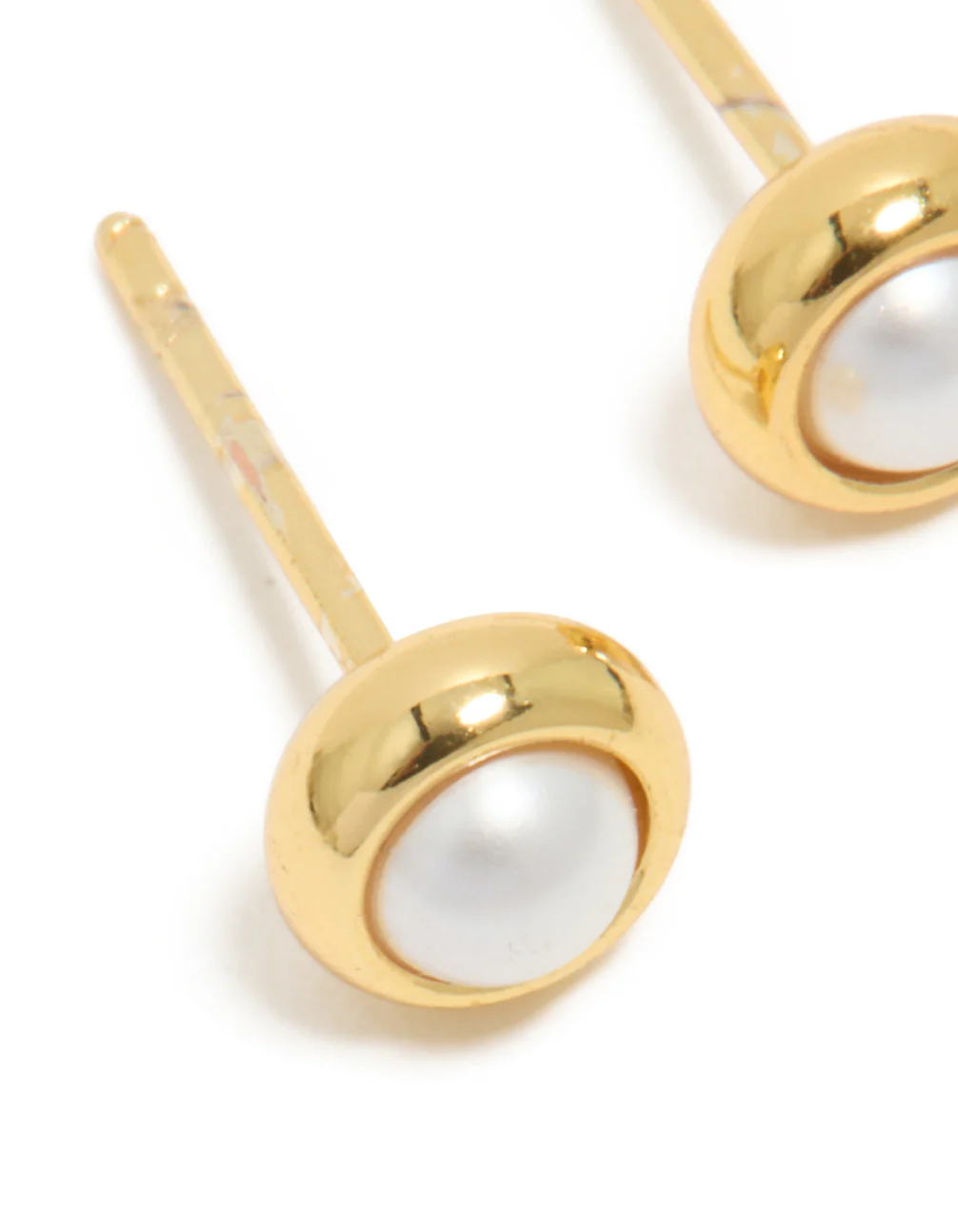 Waterproof Gold Plated Stainless Steel Pearl June Birthstone Pearl Bezel Set Stud Earrings - Image 4