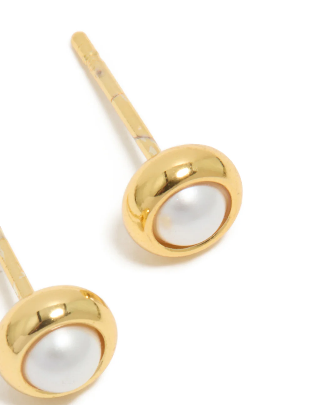 Waterproof Gold Plated Stainless Steel Pearl June Birthstone Pearl Bezel Set Stud Earrings - Image 5