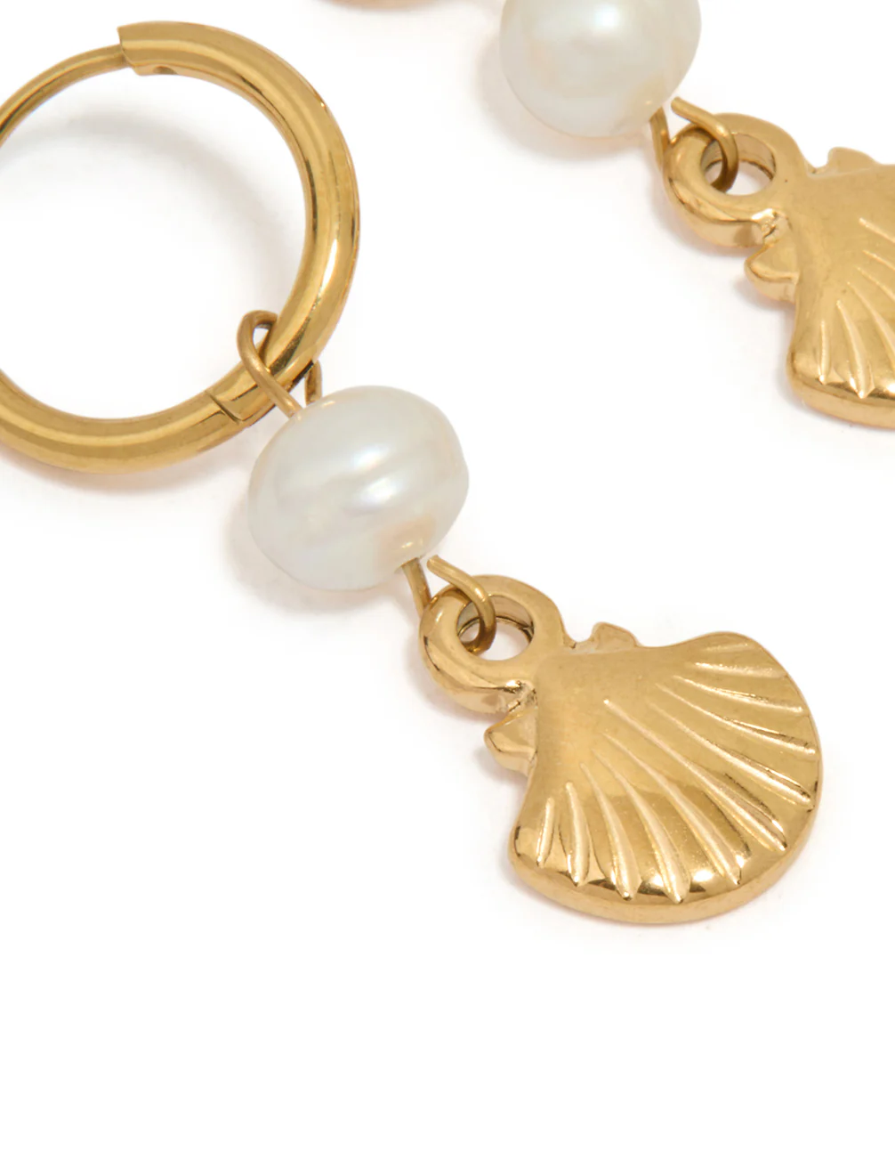 Waterproof Gold Plated Stainless Steel Pearl Shell Drop Huggie Earrings - Image 4