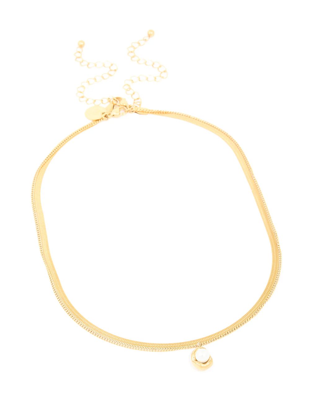 Waterproof Gold Plated Stainless Steel Pearl & Snake Chain Layered Necklace - Image 2