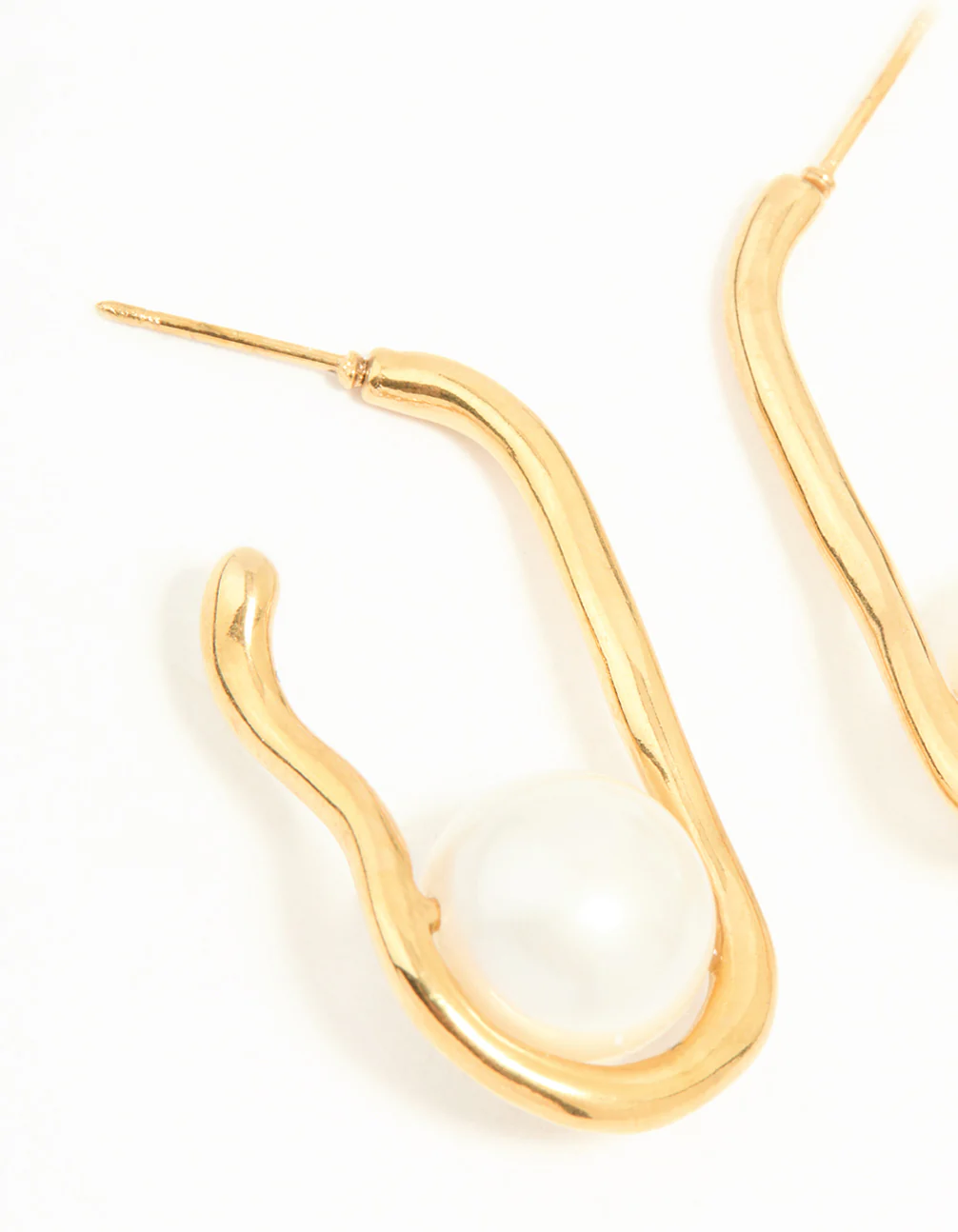 Waterproof Gold Plated Stainless Steel Pearl Twist Hoop Earrings - Image 4
