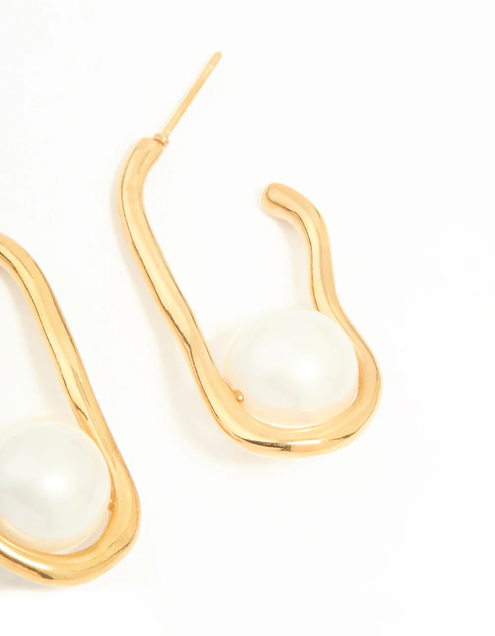 Waterproof Gold Plated Stainless Steel Pearl Twist Hoop Earrings - Image 5