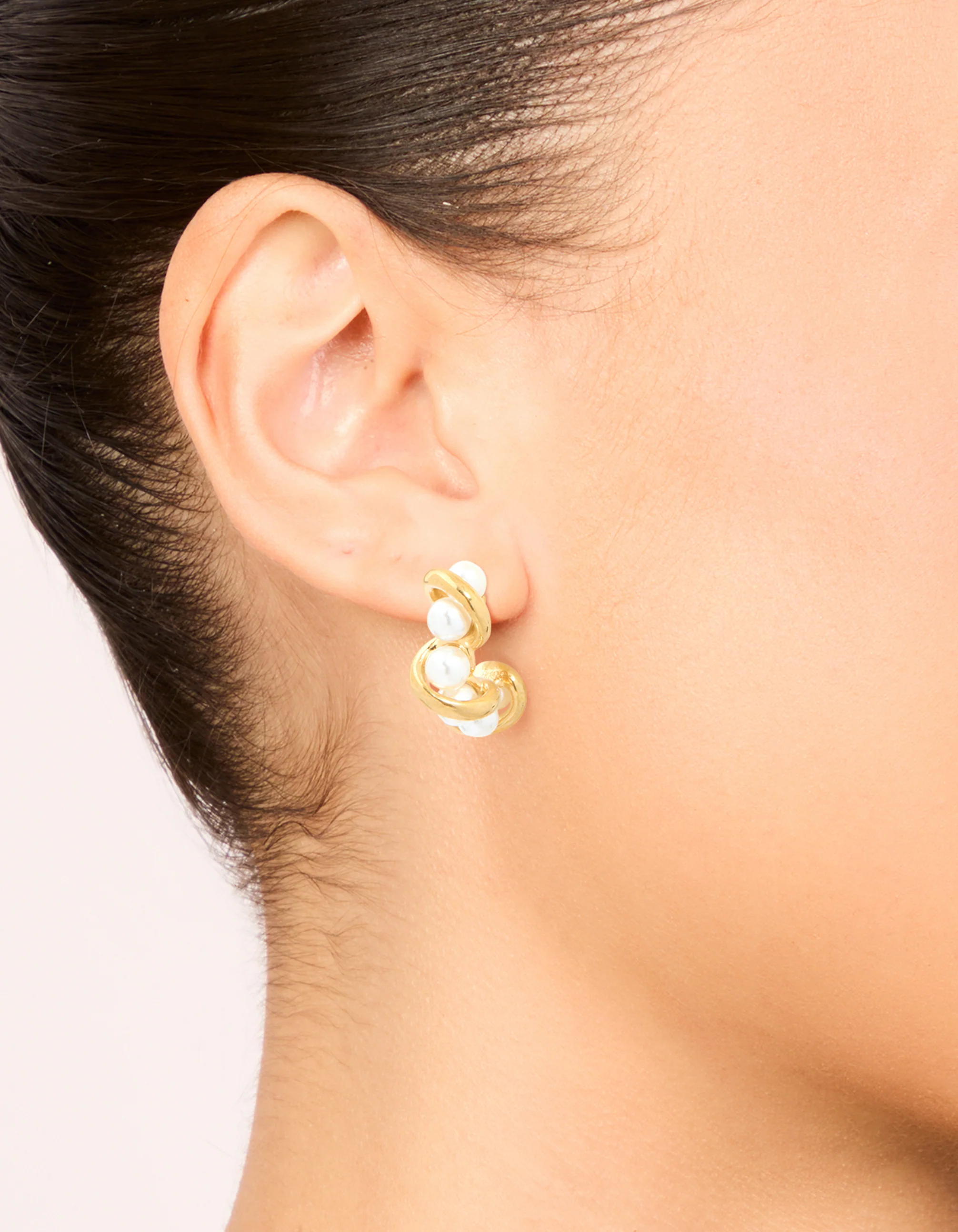 Waterproof Gold Plated Stainless Steel Pearl Wire Hoop Earrings - Image 2