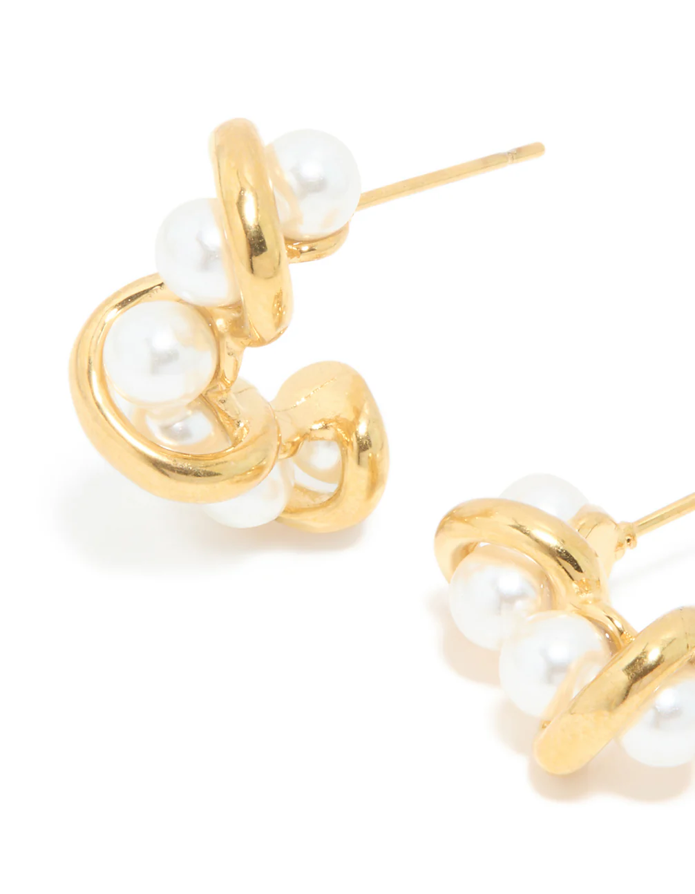 Waterproof Gold Plated Stainless Steel Pearl Wire Hoop Earrings - Image 4