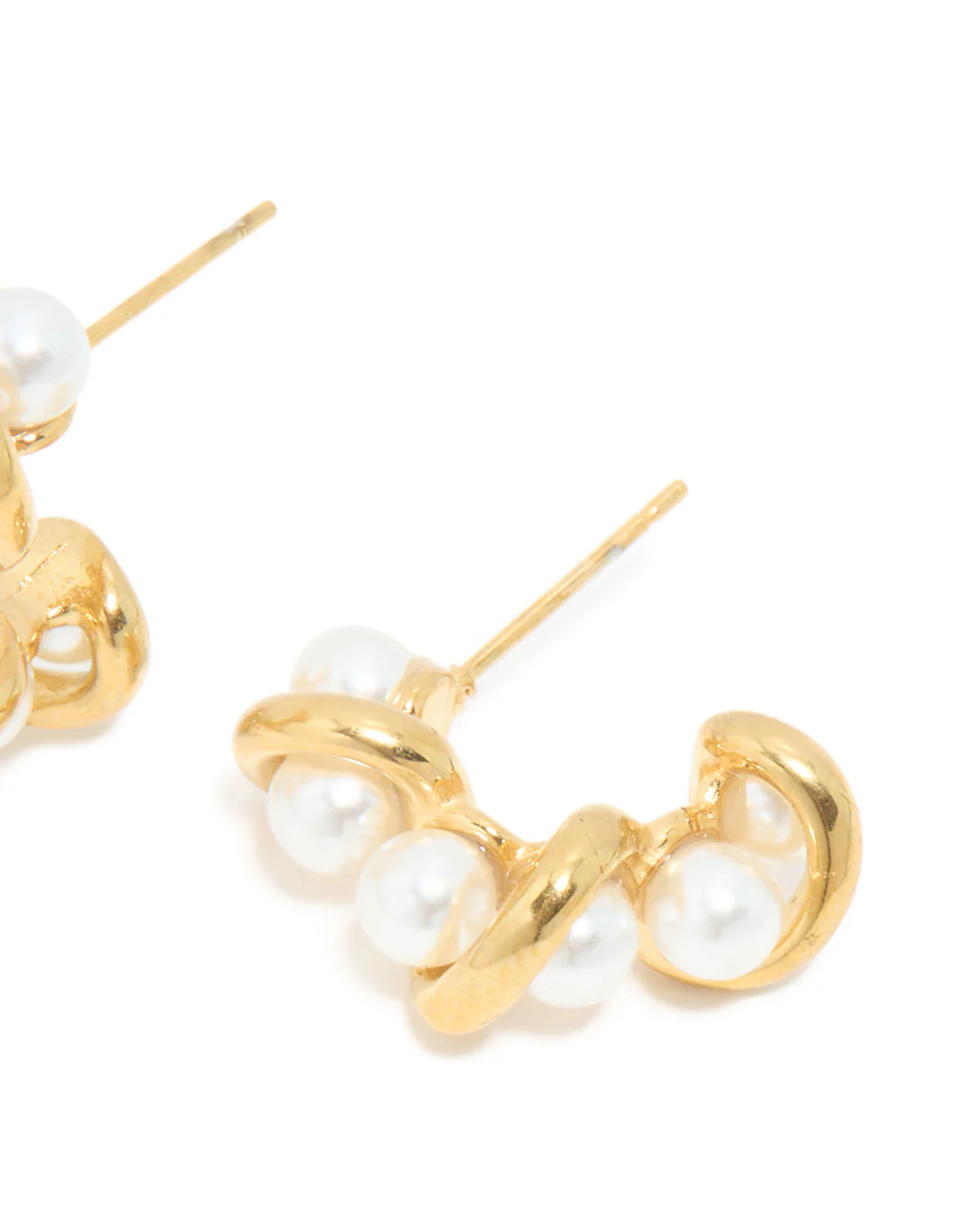 Waterproof Gold Plated Stainless Steel Pearl Wire Hoop Earrings - Image 5