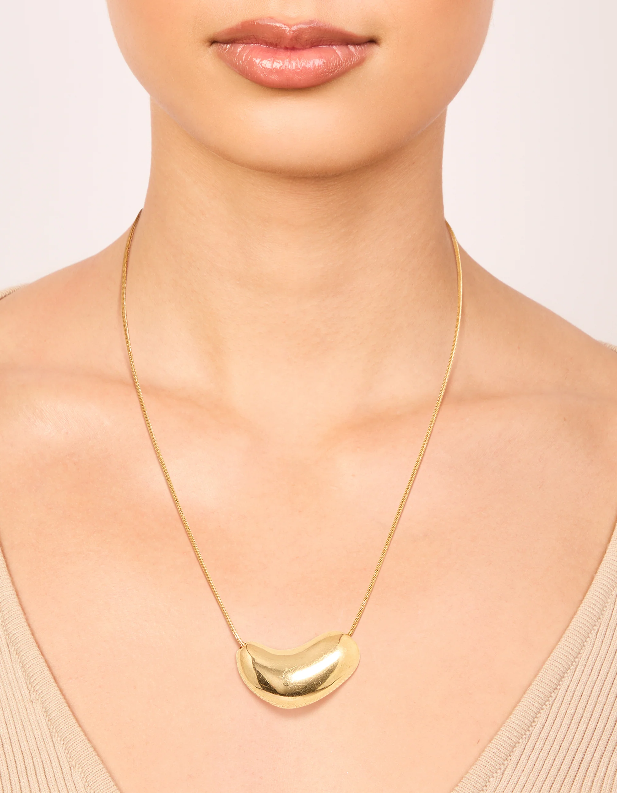 Waterproof Gold Plated Stainless Steel Pebble Pendant Necklace - Image 2