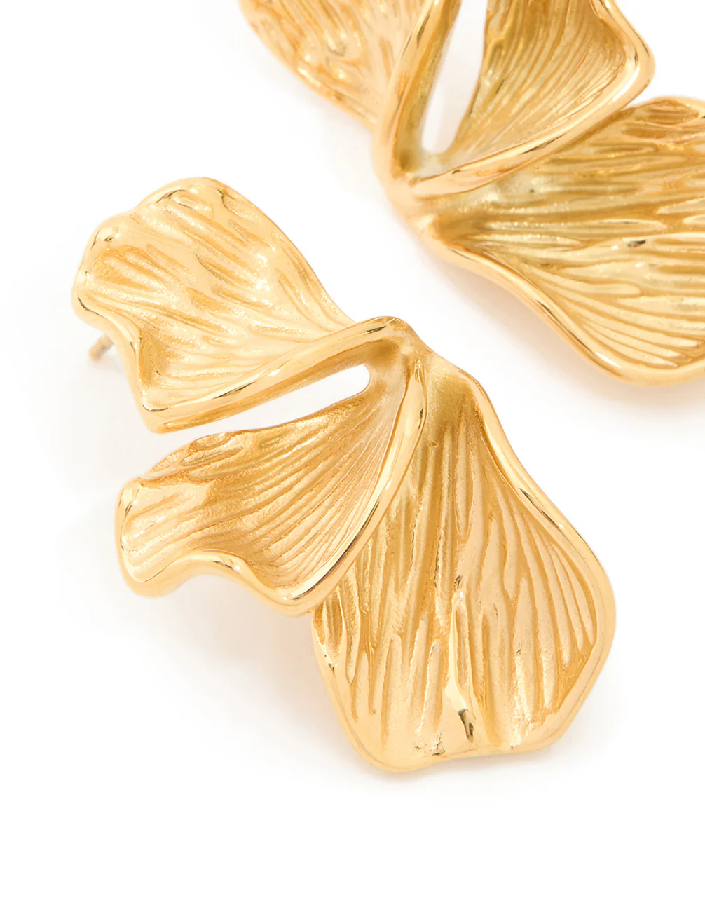 Waterproof Gold Plated Stainless Steel Petal Fan Earrings - Image 2