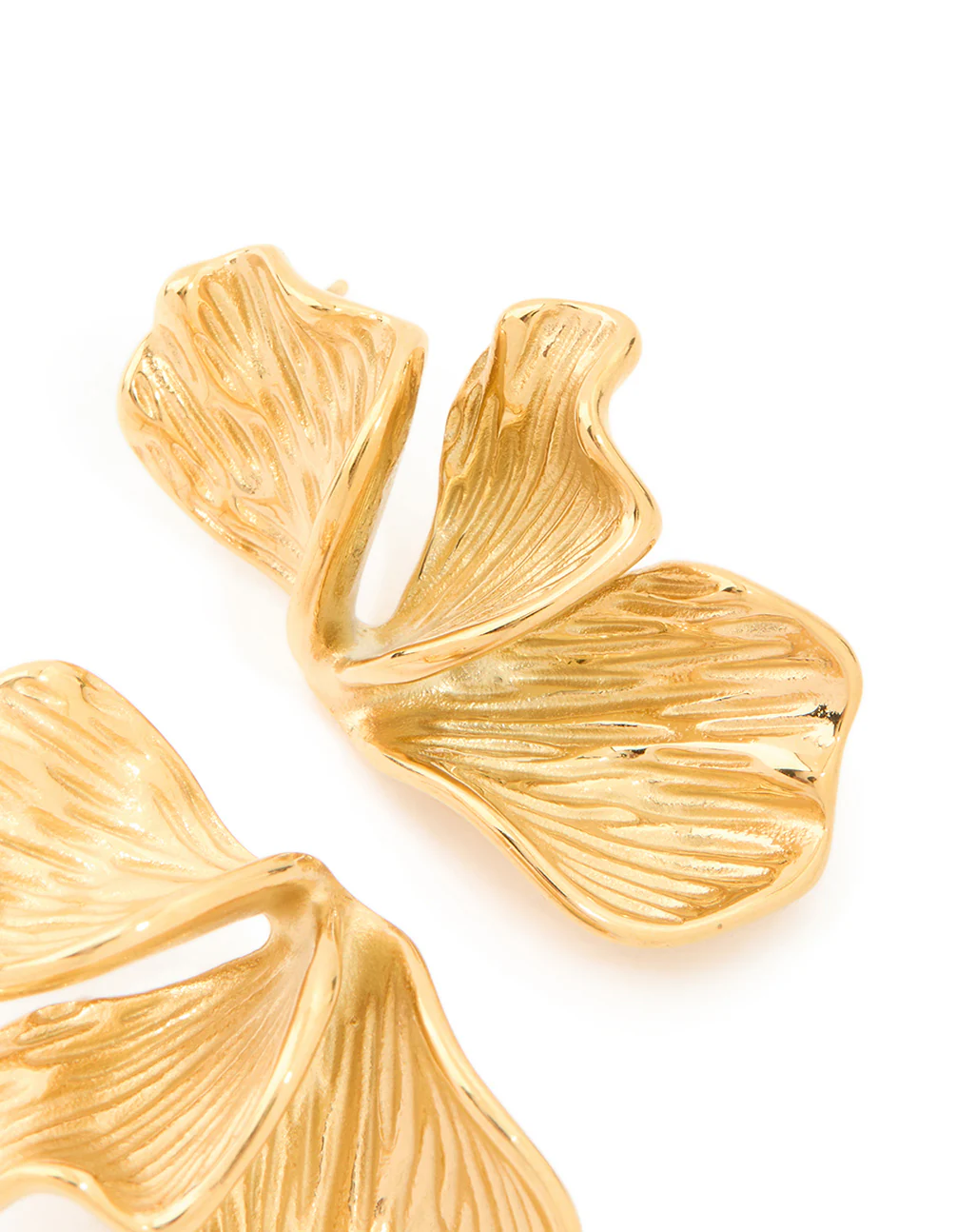 Waterproof Gold Plated Stainless Steel Petal Fan Earrings - Image 3