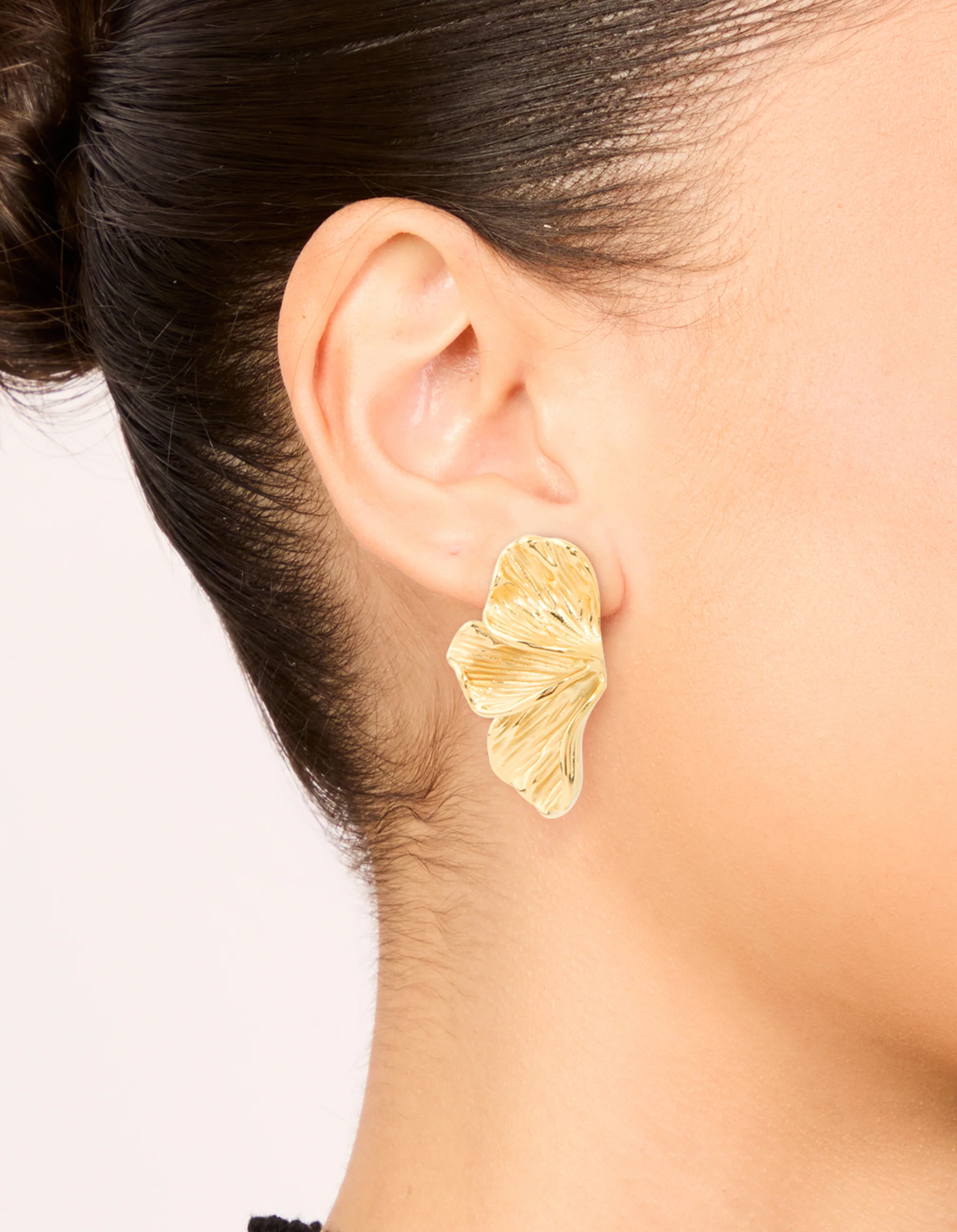 Waterproof Gold Plated Stainless Steel Petal Fan Earrings - Image 4