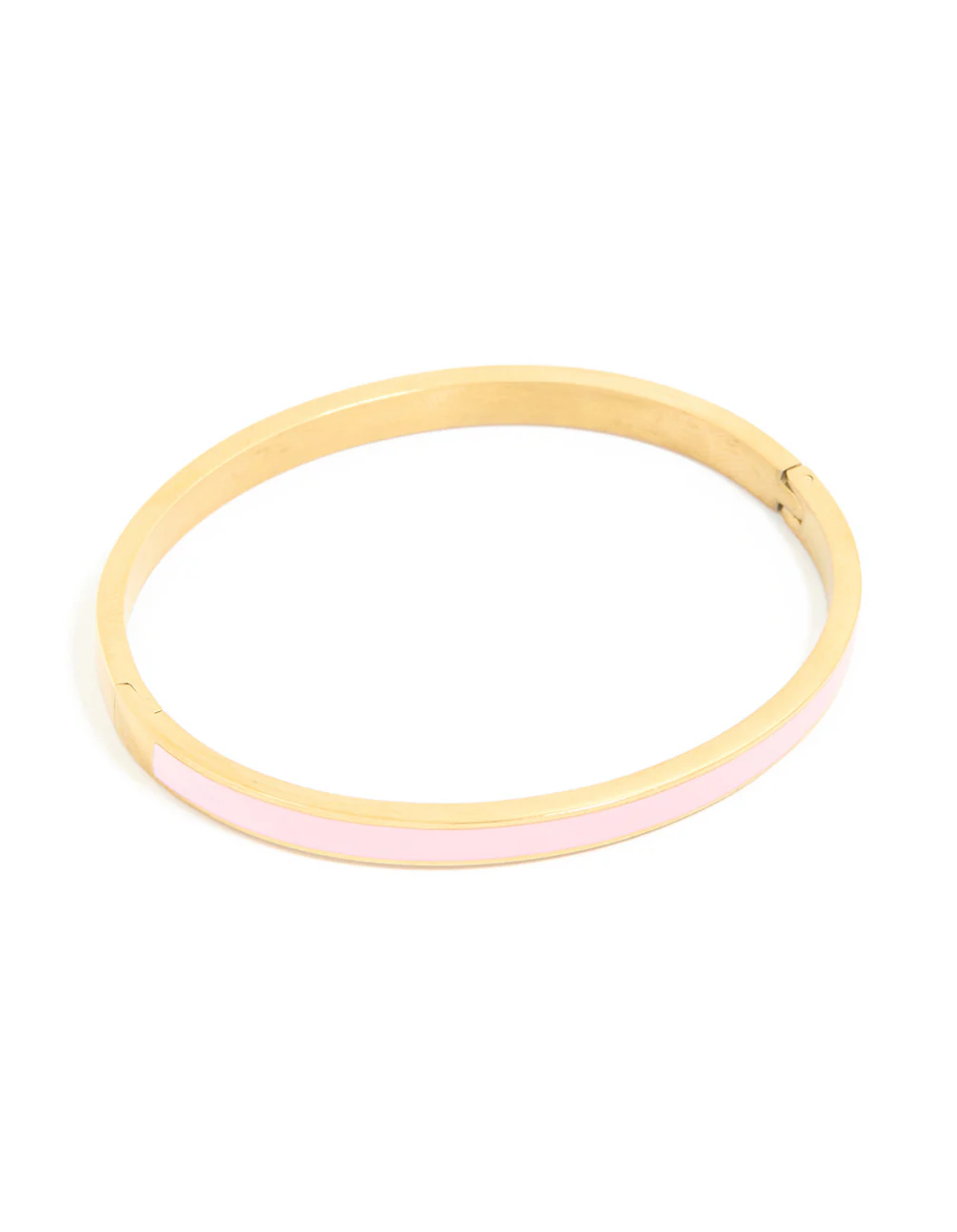 Waterproof Gold Plated Stainless Steel Pink Enamel Thick Hinged Bangle - Image 2