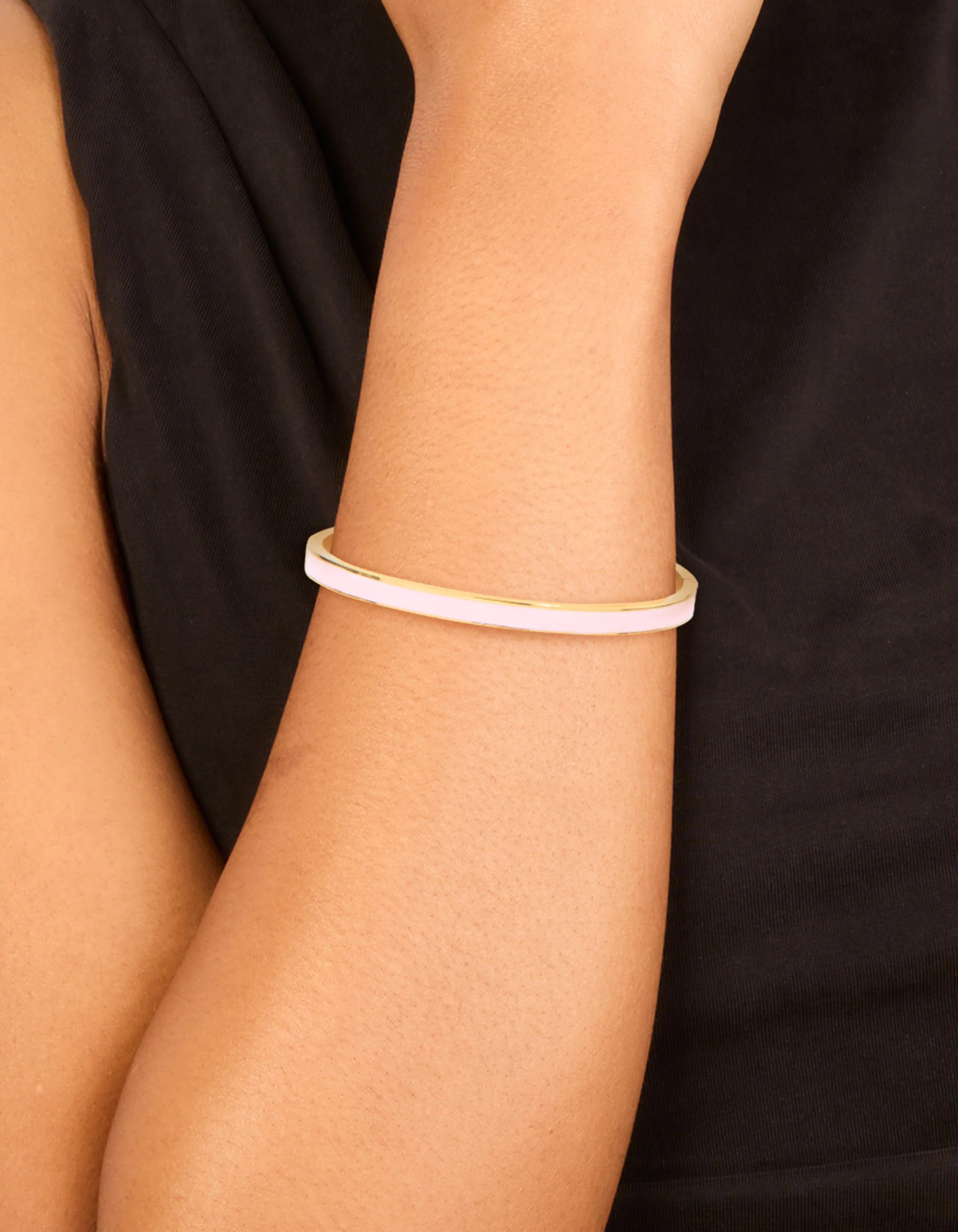 Waterproof Gold Plated Stainless Steel Pink Enamel Thick Hinged Bangle - Image 3